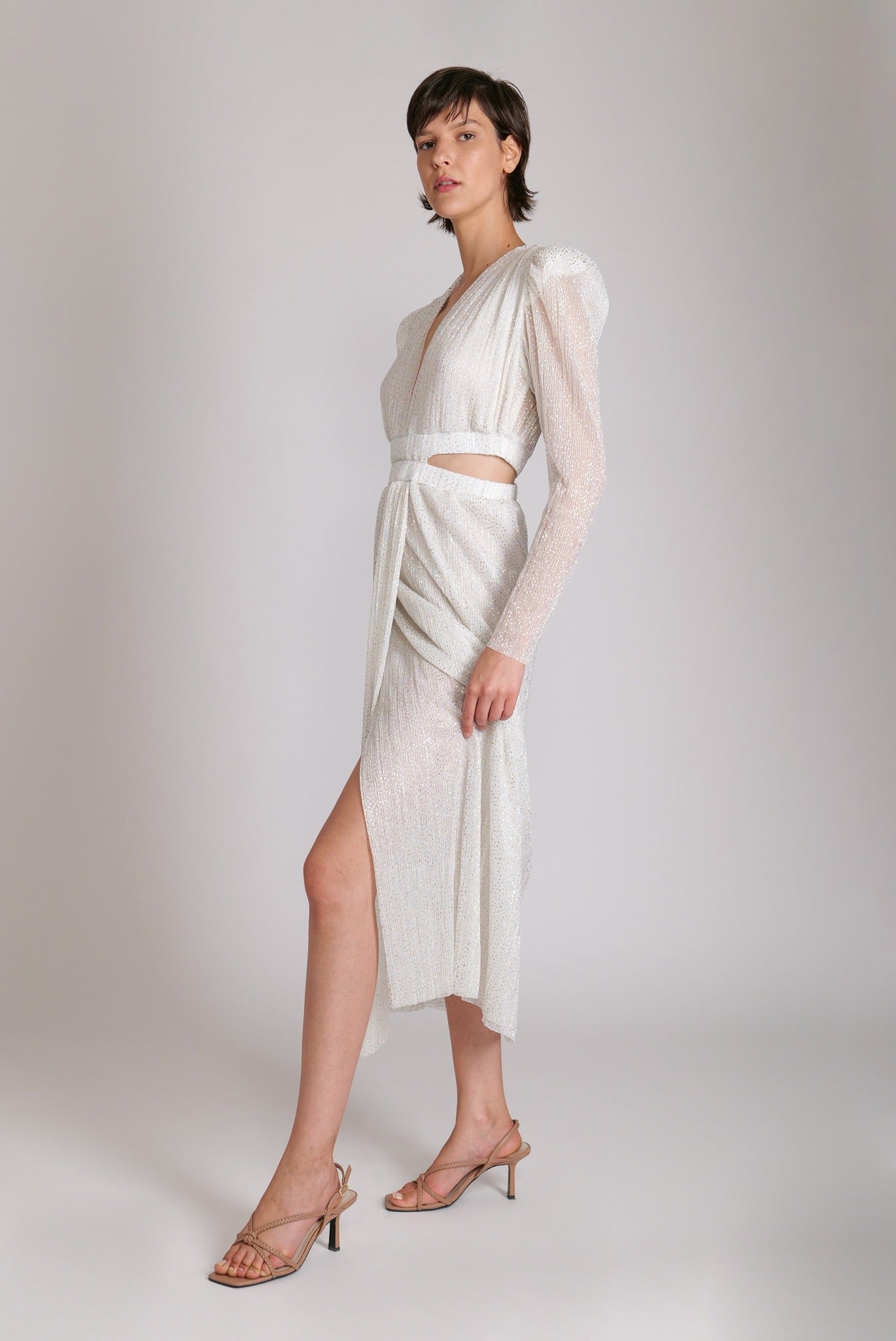 SABINA MUSAYEV - pleated_knit_w_speckled_foil_white