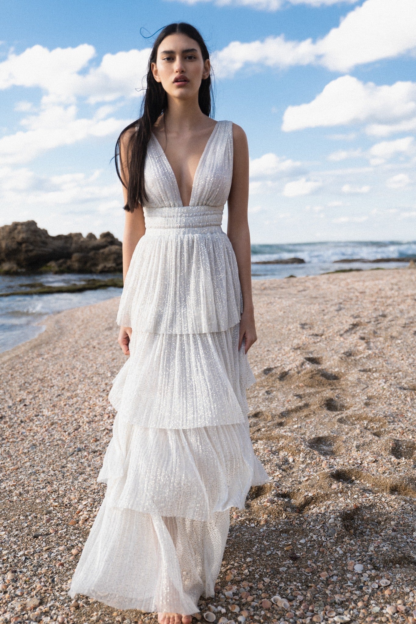SABINA MUSAYEV - pleated_knit_w_speckled_foil_white