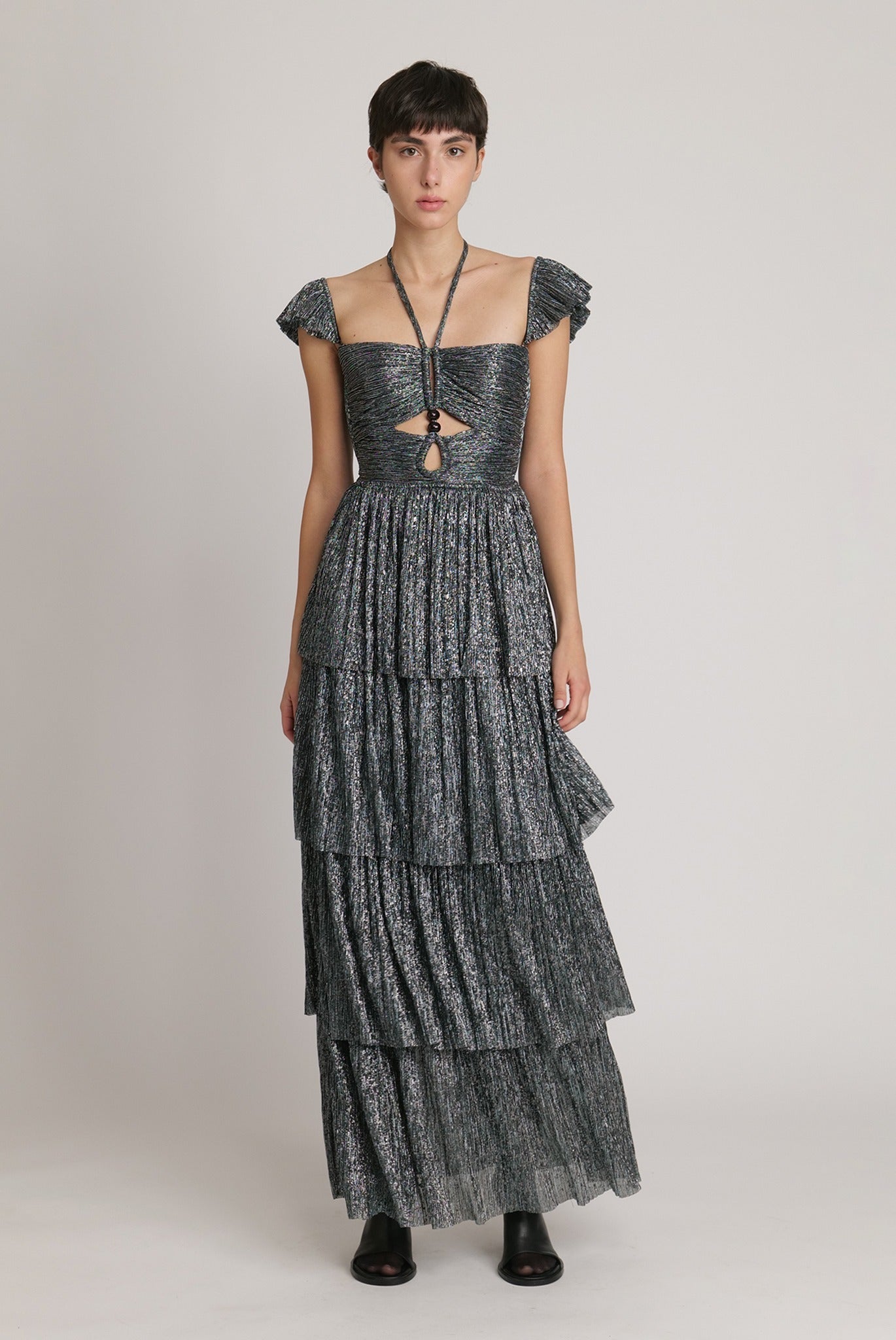 SABINA MUSAYEV - pleated_knit_w_multi_dot_foil_silver_teal_fw_23_24