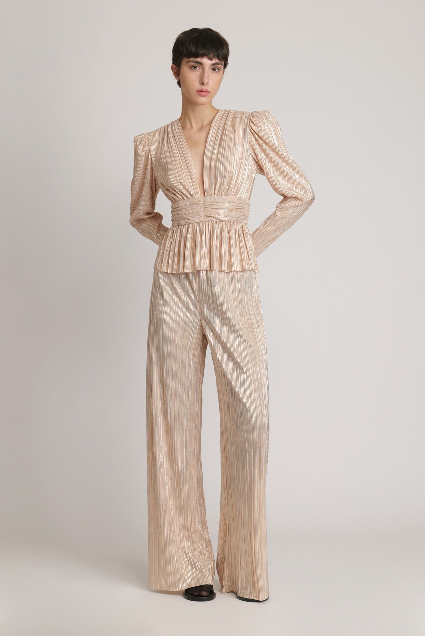 SABINA MUSAYEV - pleated_knit_w_foil_pearl_blush_fw_23_24