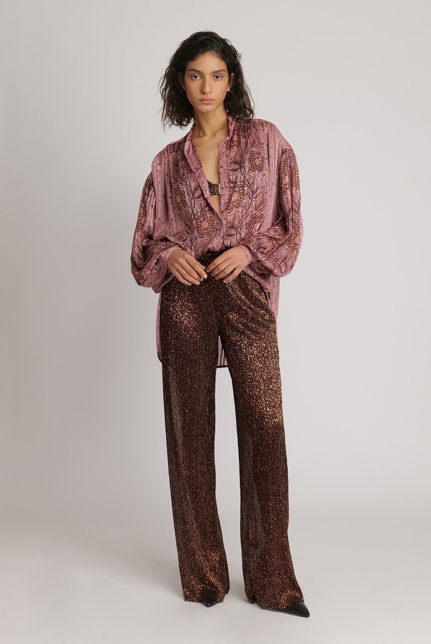 SABINA MUSAYEV - pleated_knit_w_multi_dot_foil_bronze_ruby_fw_23_24