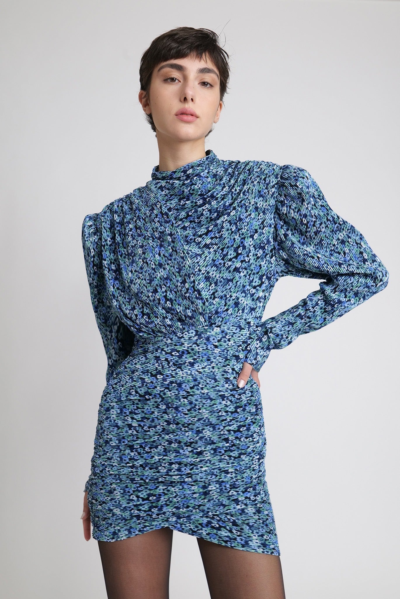 SABINA MUSAYEV - flora_pleated_knit_turquoise_print_fw_23_24