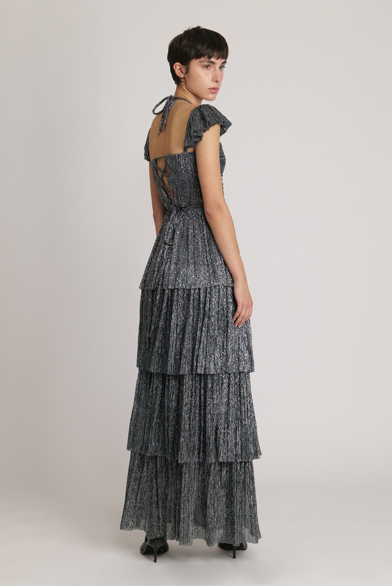 SABINA MUSAYEV - pleated_knit_w_multi_dot_foil_silver_teal_fw_23_24