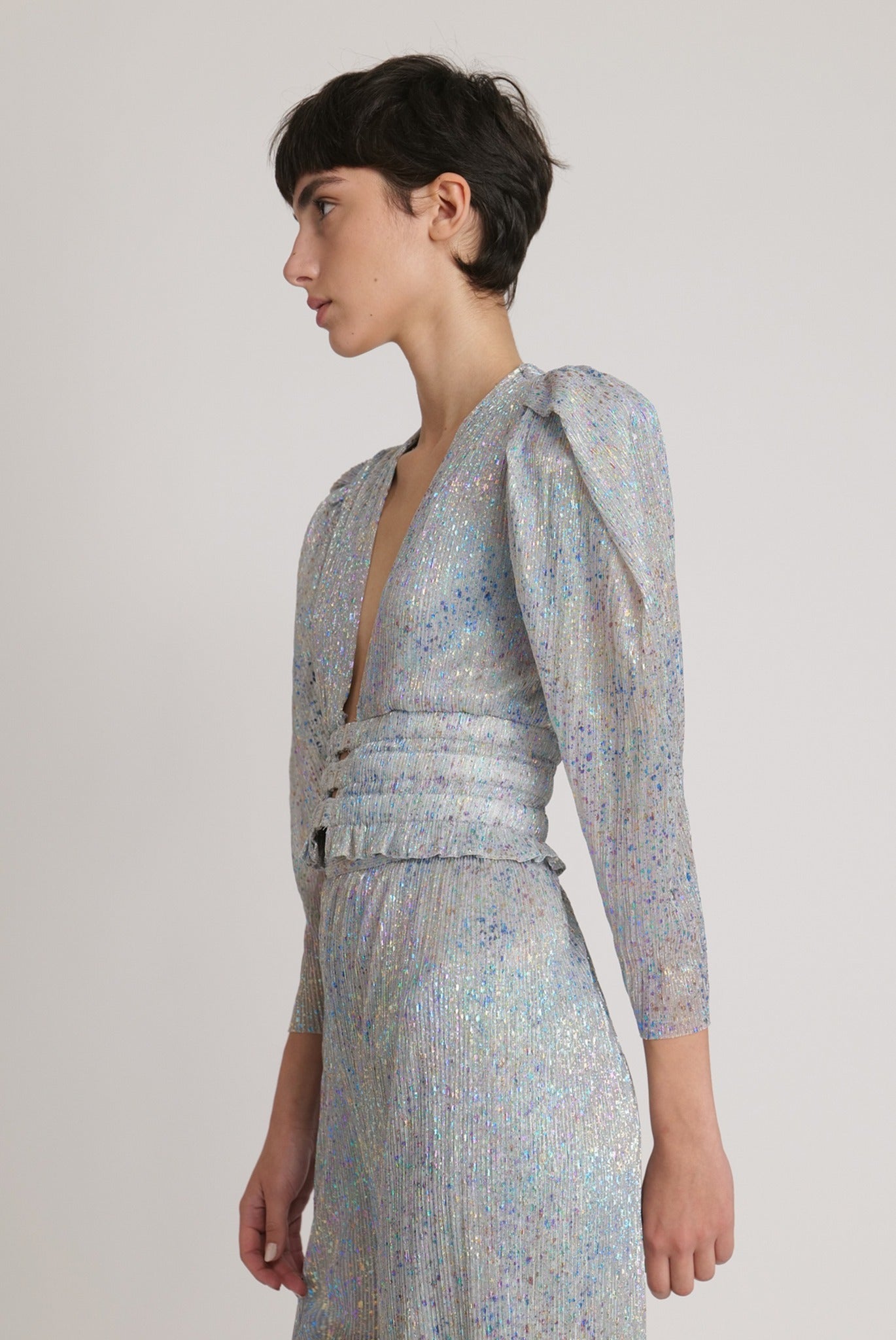 SABINA MUSAYEV - pleated_knit_w_multi_dot_foil_silver_mop_fw_23_24