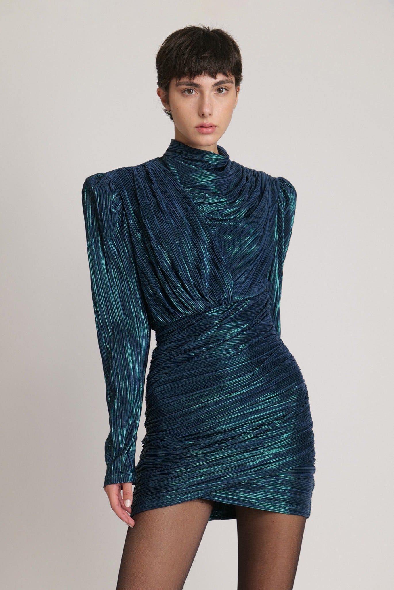 SABINA MUSAYEV - pleated_knit_w_foil_dark_ocean_fw_23_24