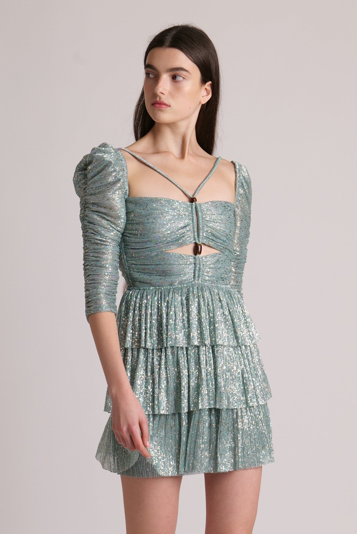 SABINA MUSAYEV - pleated_knit_w_multi_dot_foil_sage_blue