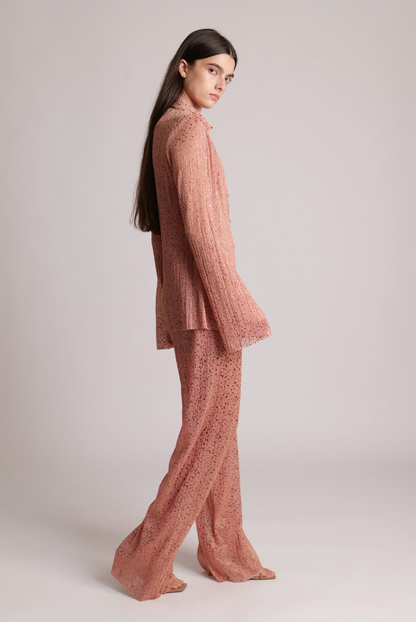 SABINA MUSAYEV - pleated_knit_w_multi_dot_foil_bronze_rose