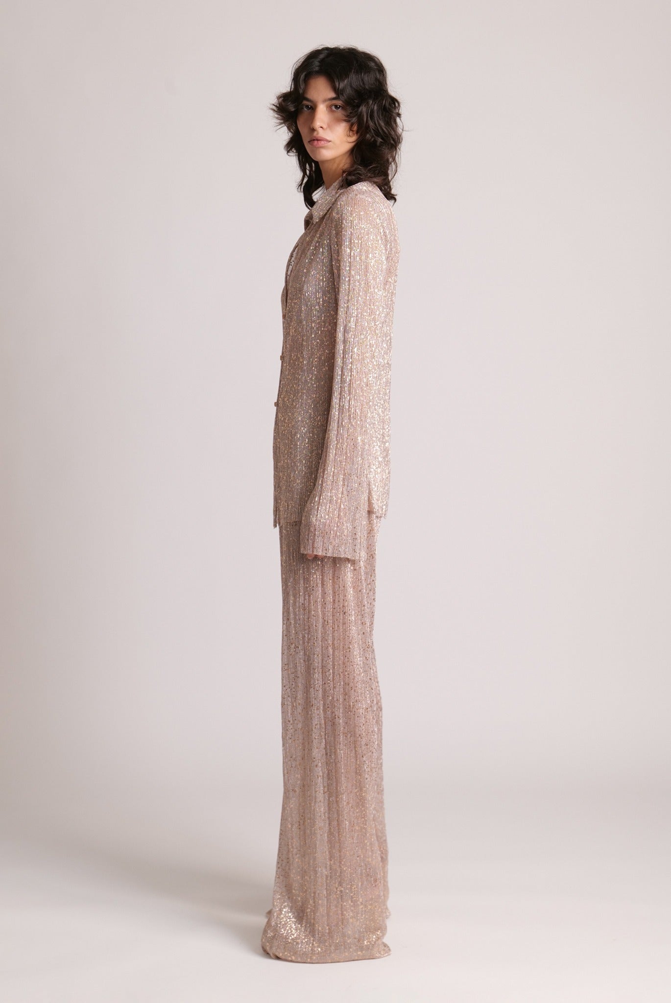 SABINA MUSAYEV - pleated_knit_w_multi_dot_foil_pearl_blush