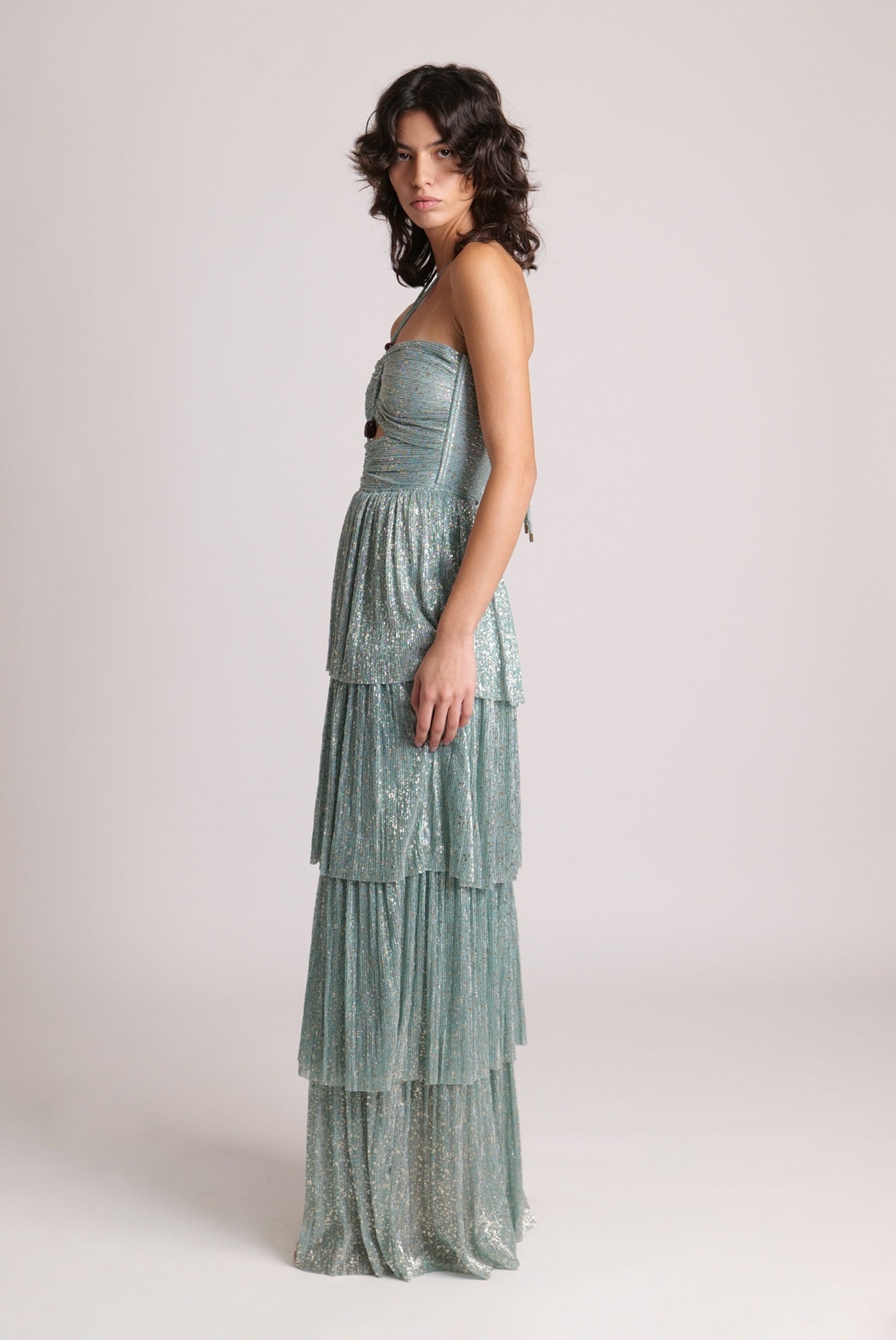 SABINA MUSAYEV - pleated_knit_w_multi_dot_foil_sage_blue