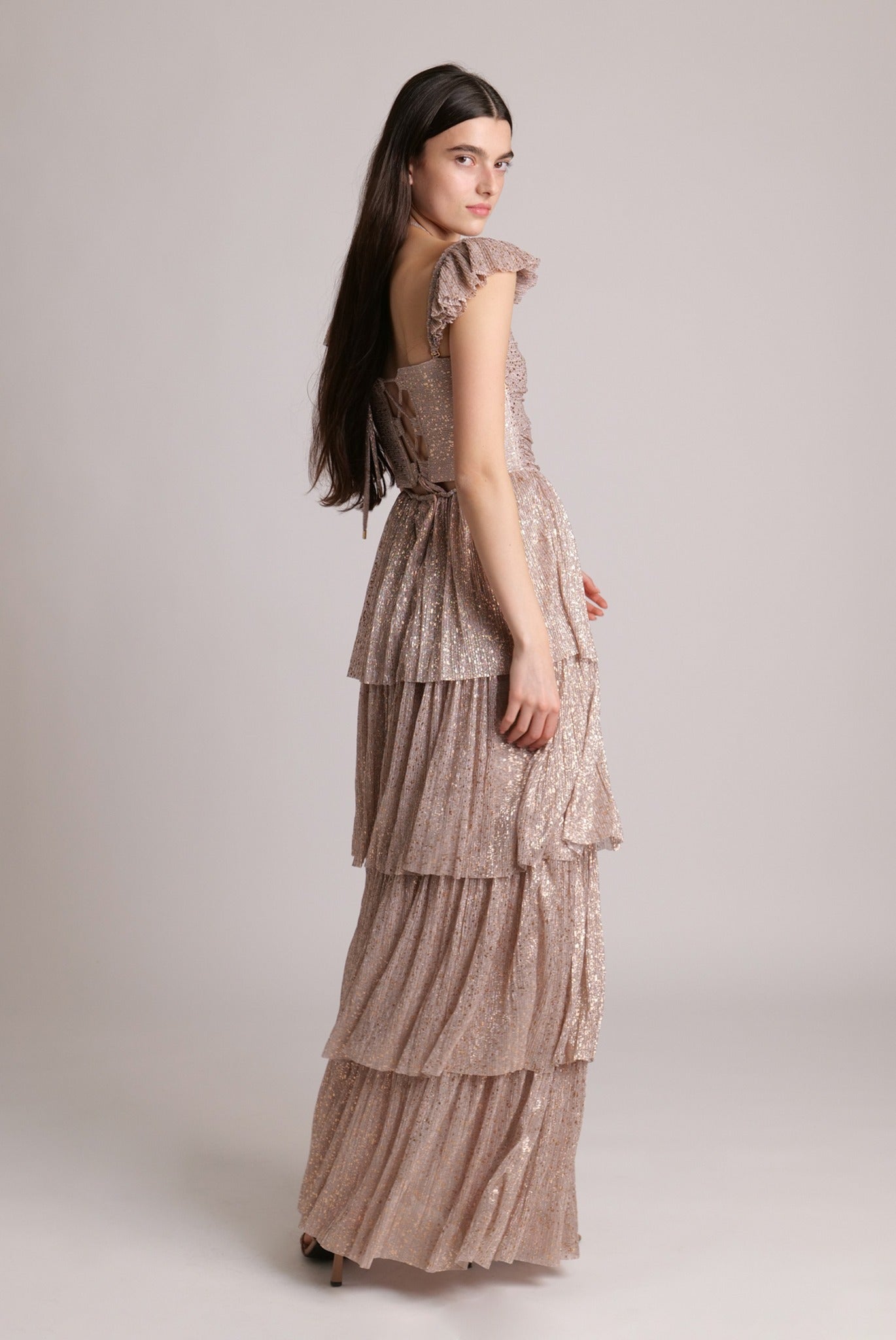 SABINA MUSAYEV - pleated_knit_w_multi_dot_foil_pearl_blush