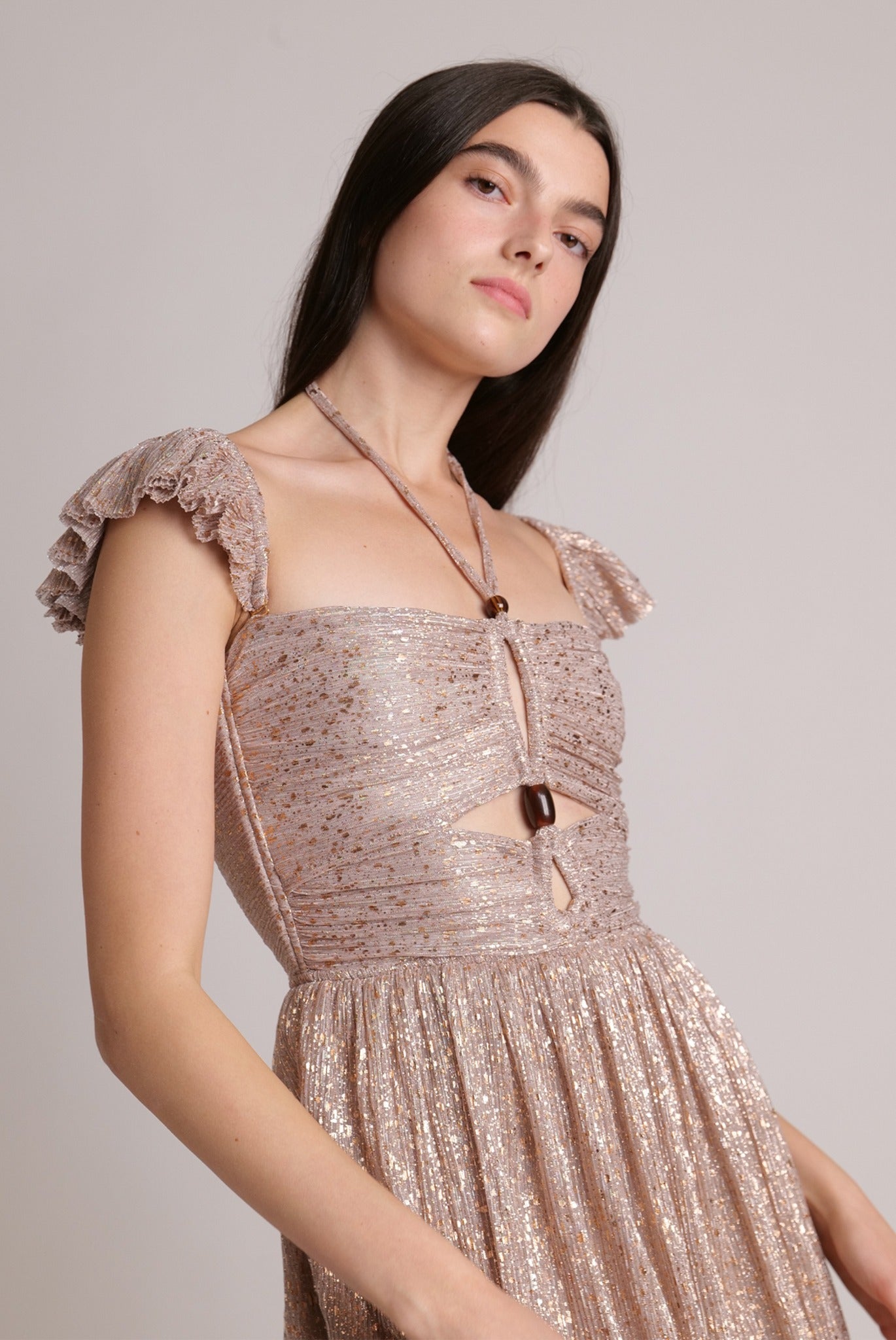 SABINA MUSAYEV - pleated_knit_w_multi_dot_foil_pearl_blush