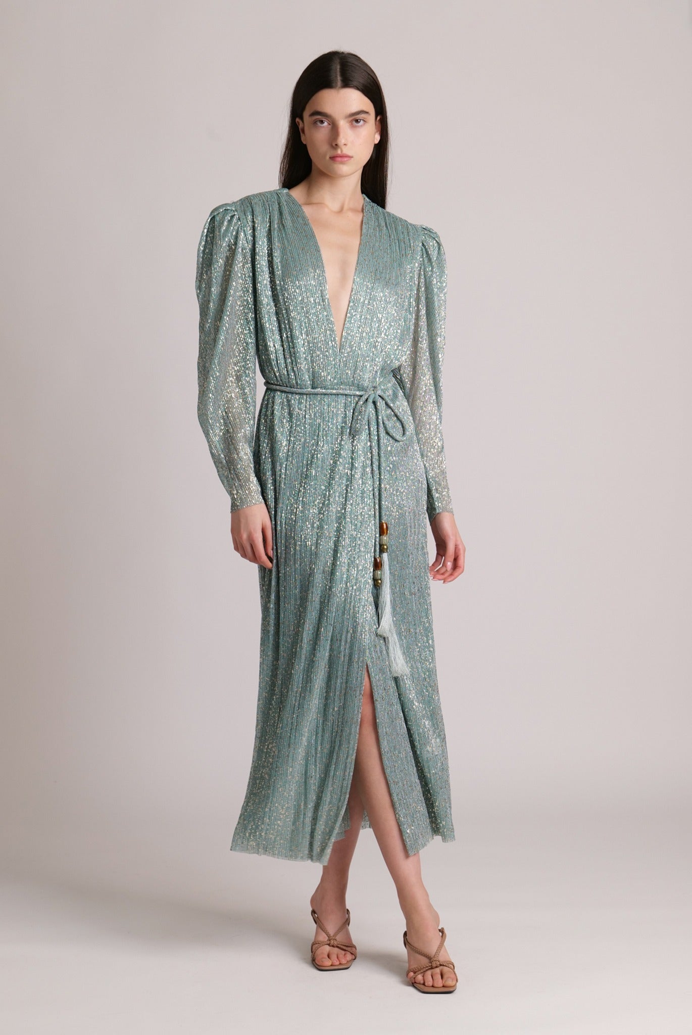 SABINA MUSAYEV - pleated_knit_w_multi_dot_foil_sage_blue