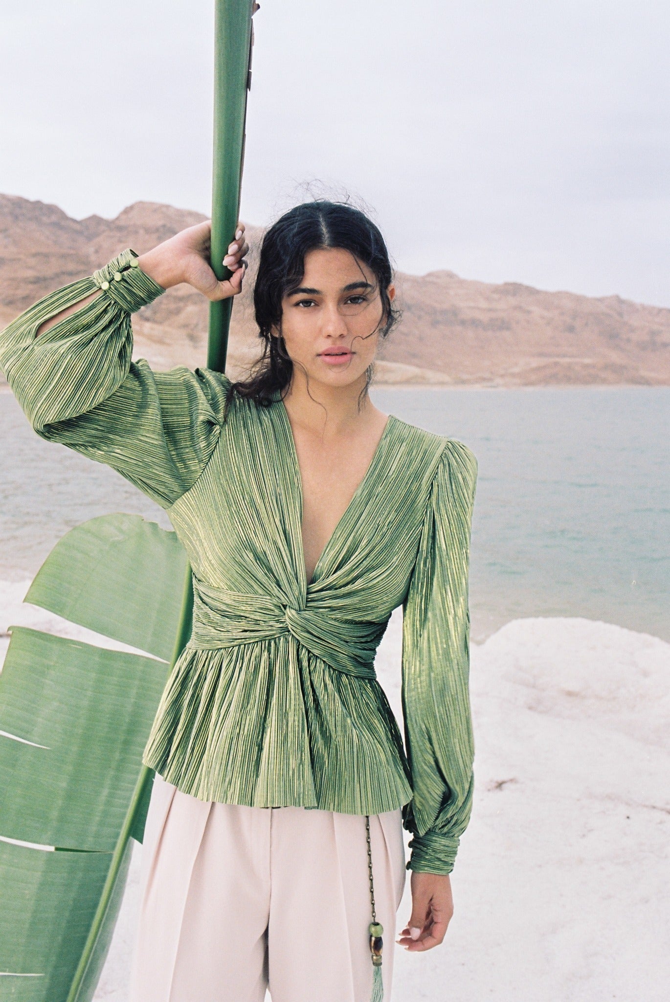 SABINA MUSAYEV - pleated_knit_w_foil_olive_green_spring_24