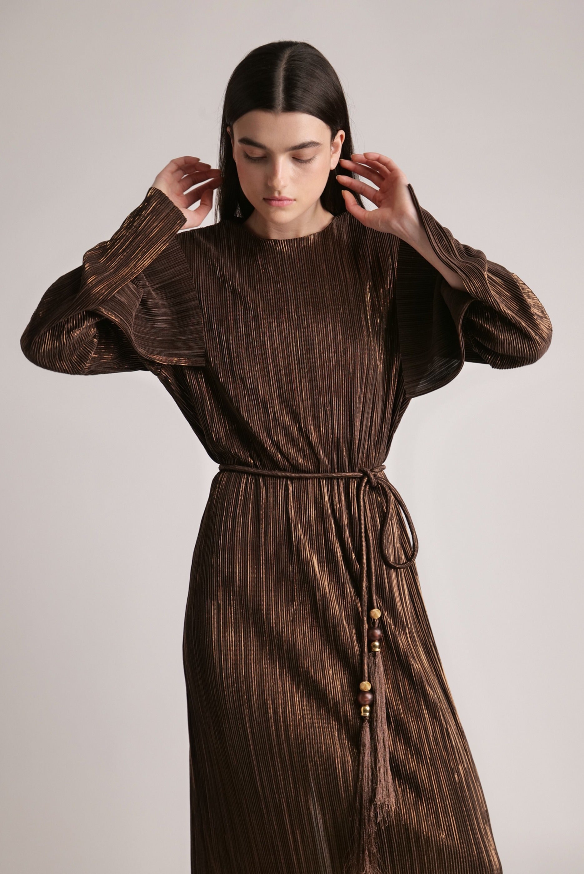 SABINA MUSAYEV - pleated_knit_w_foil_dark_brown_spring_24