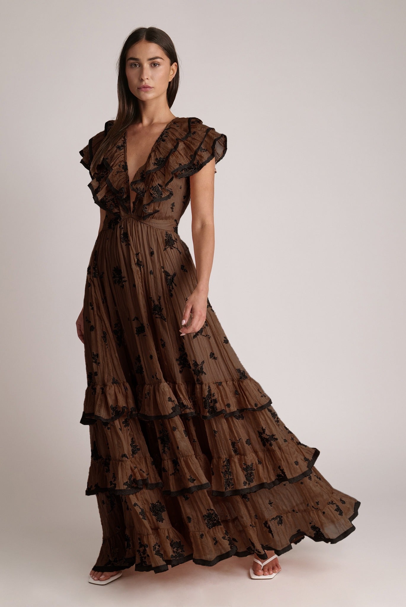 SABINA MUSAYEV - pleated_chiffon_w_embroidery_dark_brown_spring_24