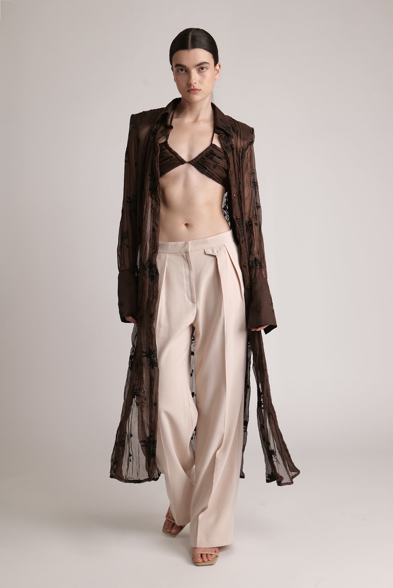 SABINA MUSAYEV - pleated_chiffon_w_embroidery_dark_brown_spring_24