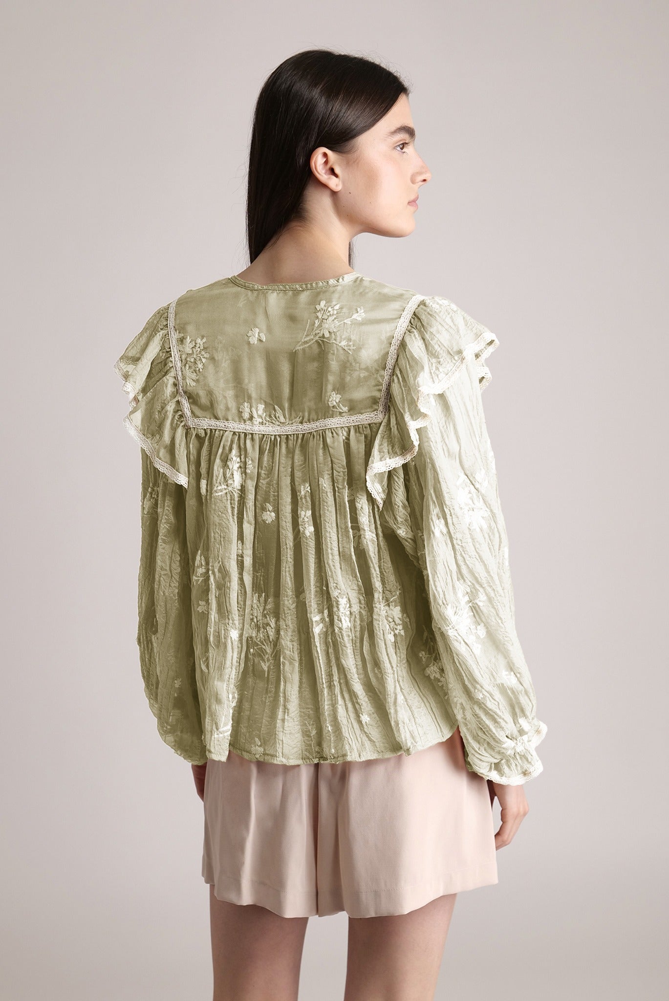 SABINA MUSAYEV - pleated_chiffon_w_embroidery_moss_green_24