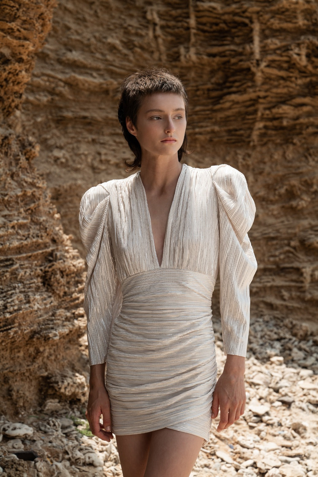 SABINA MUSAYEV - pleated_knit_w_gold_foil_off_white_ss_21
