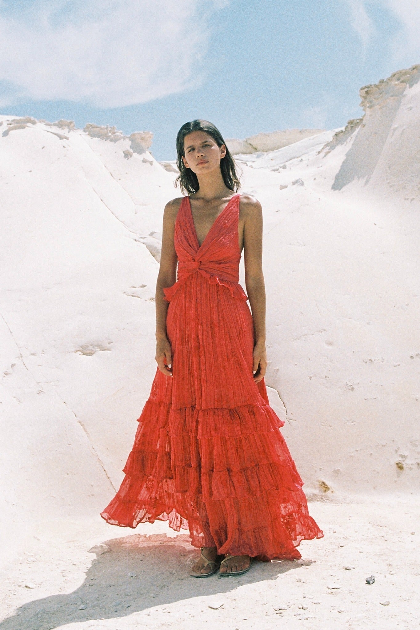 SABINA MUSAYEV - pleated_chiffon_w_emb_poppy_red_summer_24