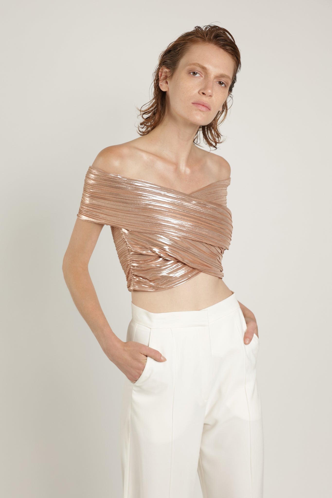SABINA MUSAYEV - foil_pleated_knit_rose_gold_summer_24