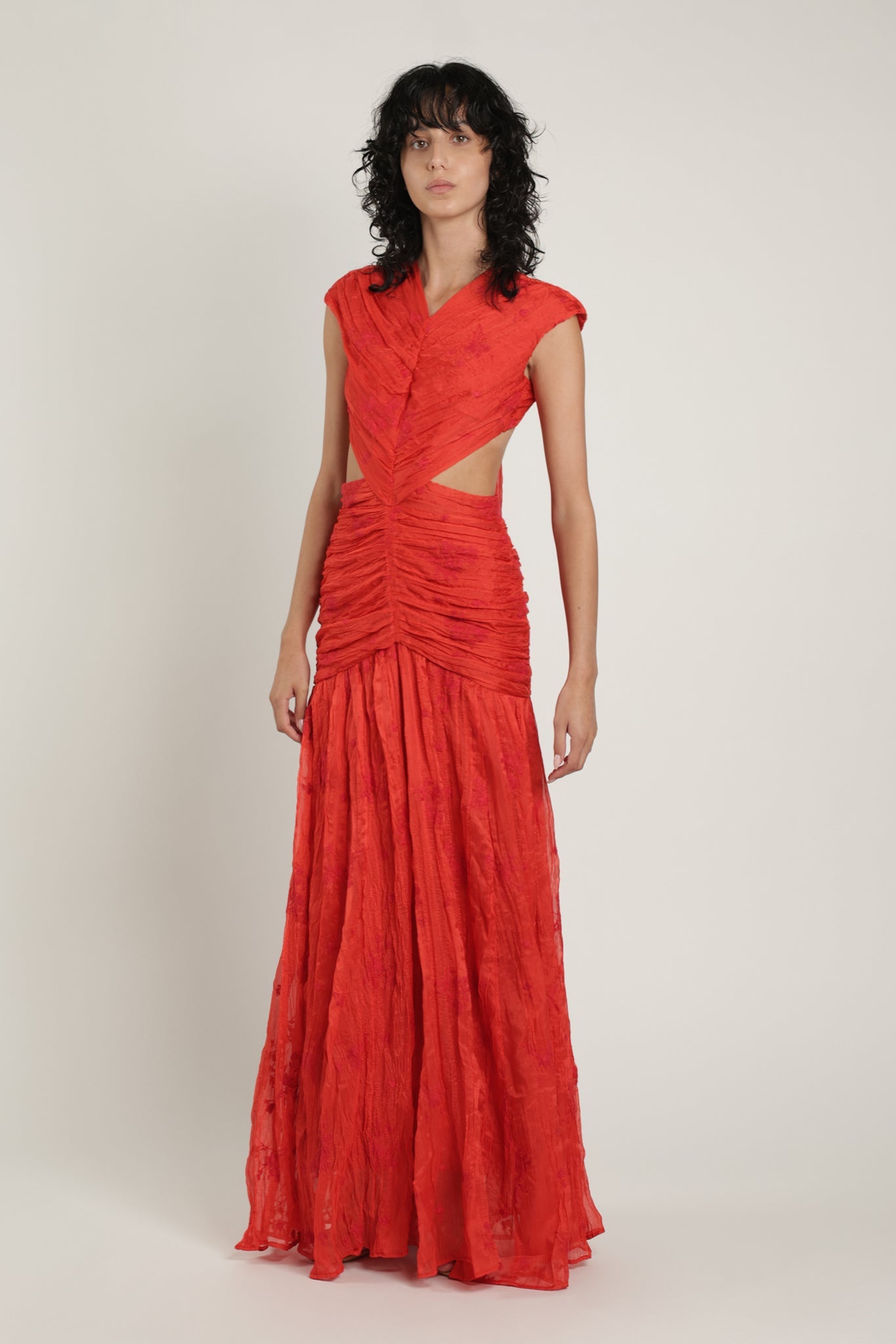 SABINA MUSAYEV - pleated_chiffon_w_emb_poppy_red_summer_24