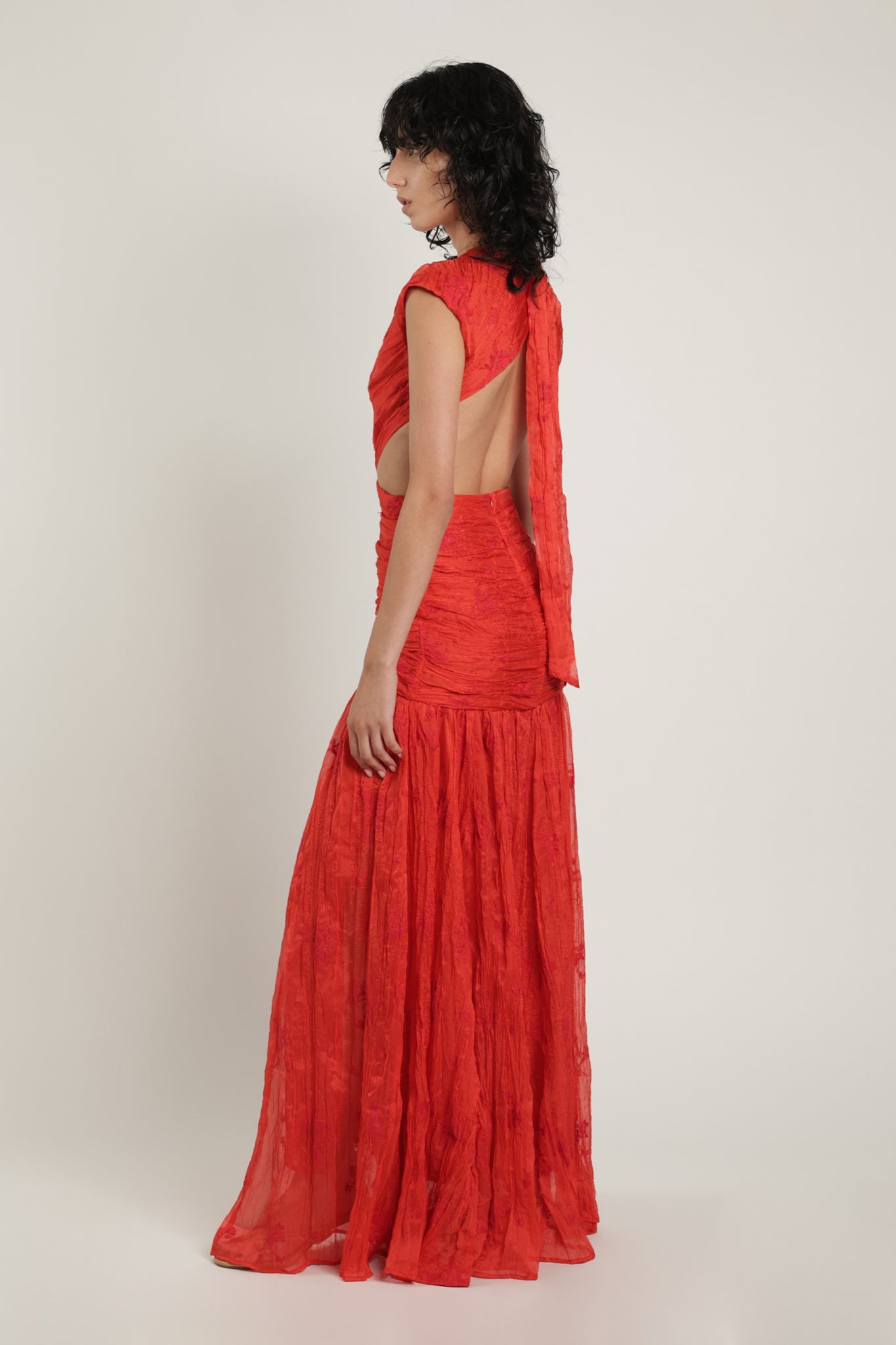 SABINA MUSAYEV - pleated_chiffon_w_emb_poppy_red_summer_24