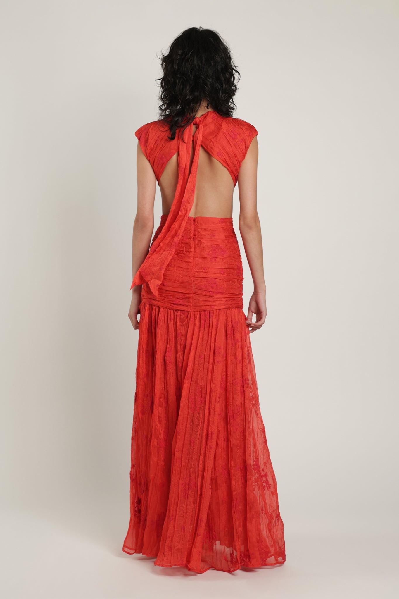 SABINA MUSAYEV - pleated_chiffon_w_emb_poppy_red_summer_24