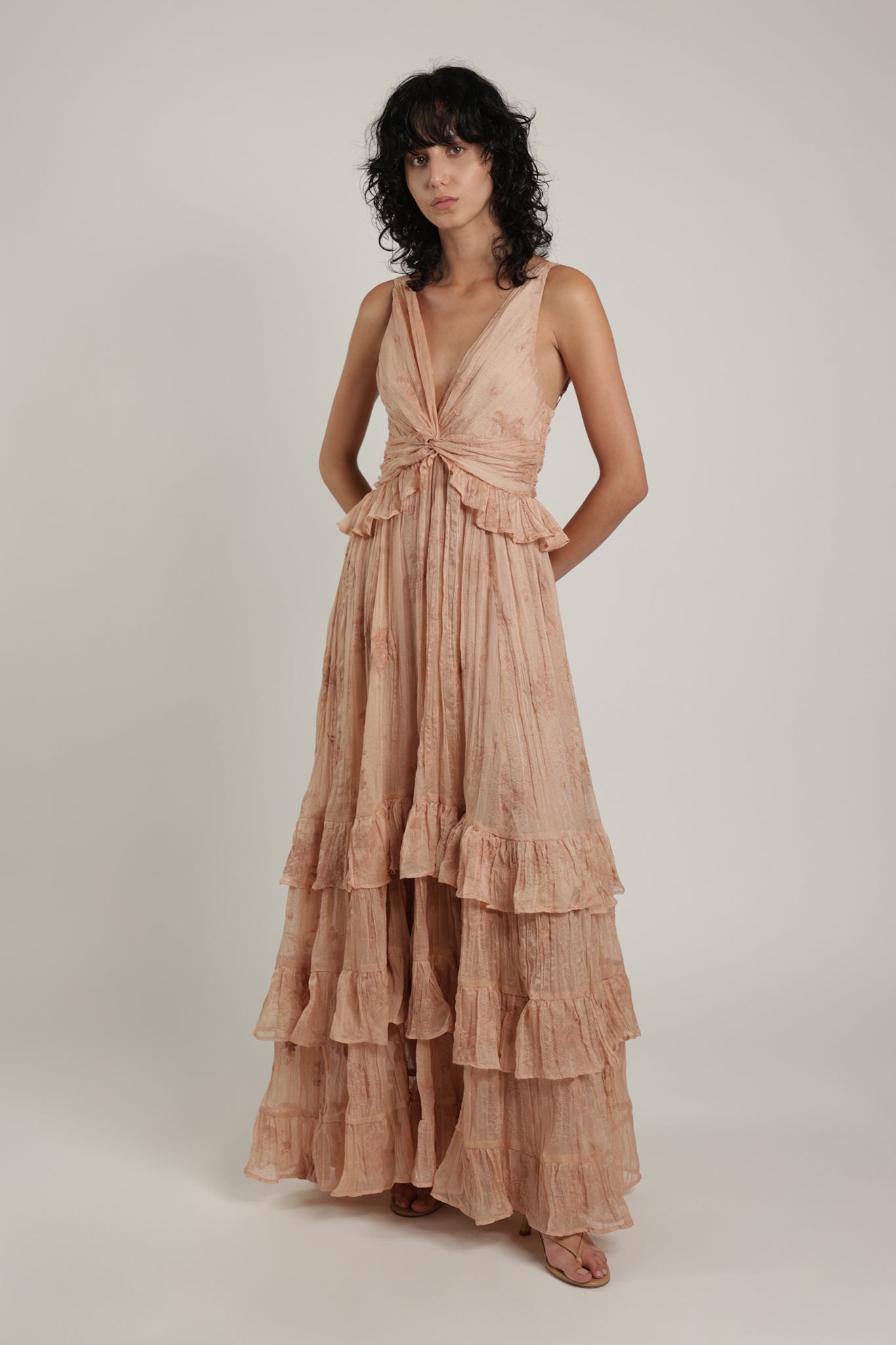 SABINA MUSAYEV - pleated_chiffon_w_emb_cream_latte_summer_24