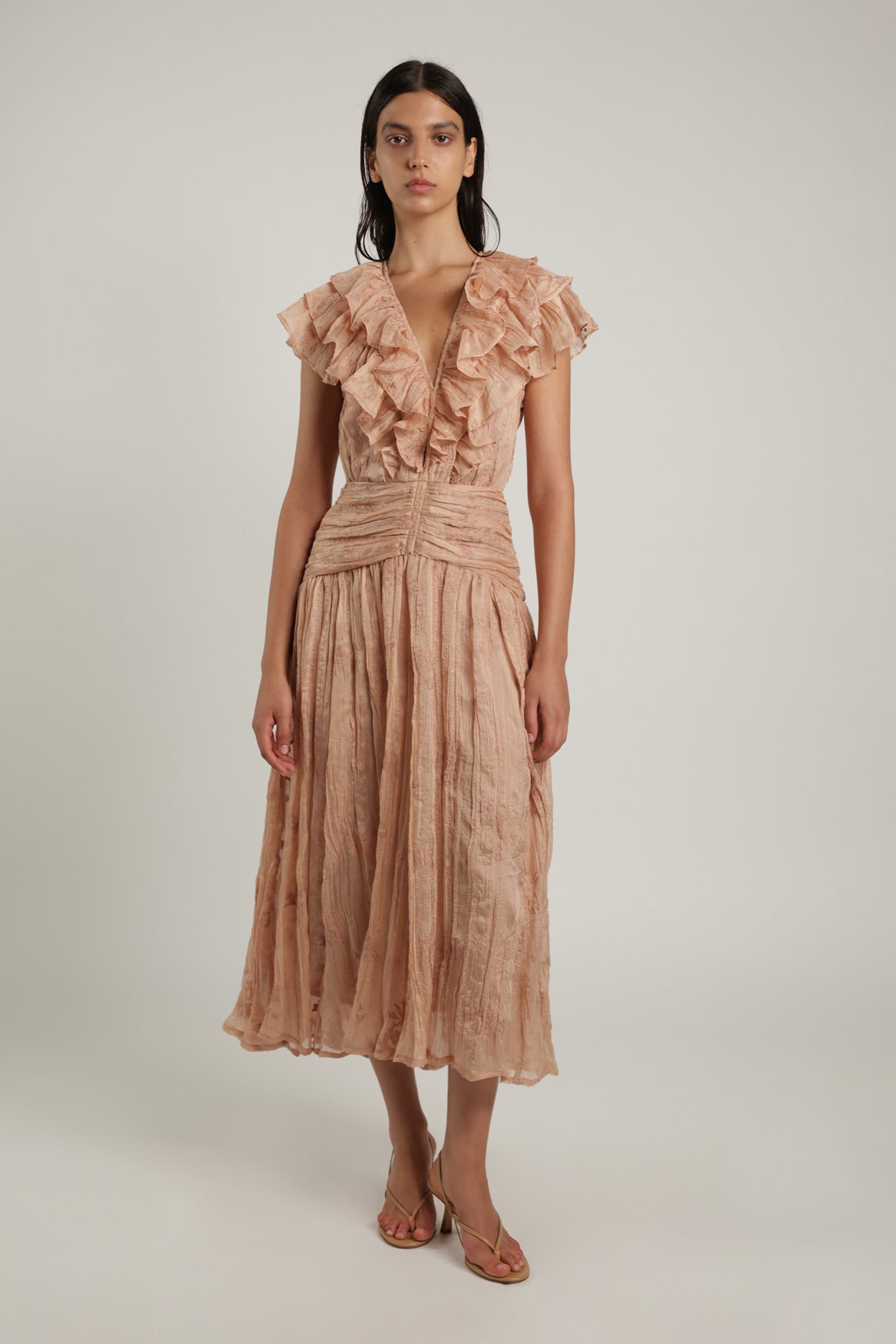 SABINA MUSAYEV - pleated_chiffon_w_emb_cream_latte_summer_24