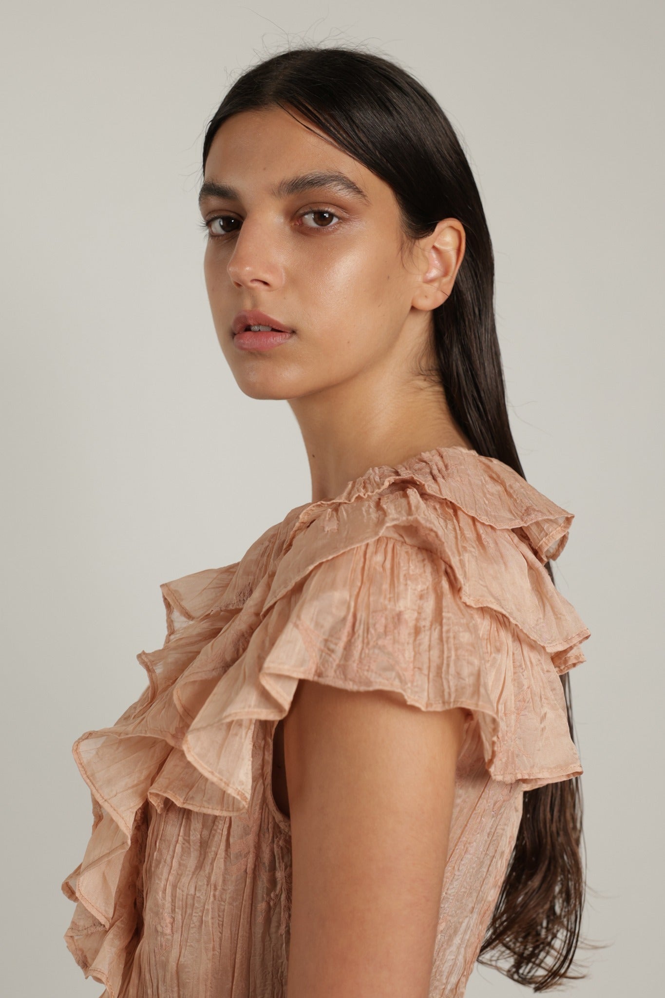 SABINA MUSAYEV - pleated_chiffon_w_emb_cream_latte_summer_24