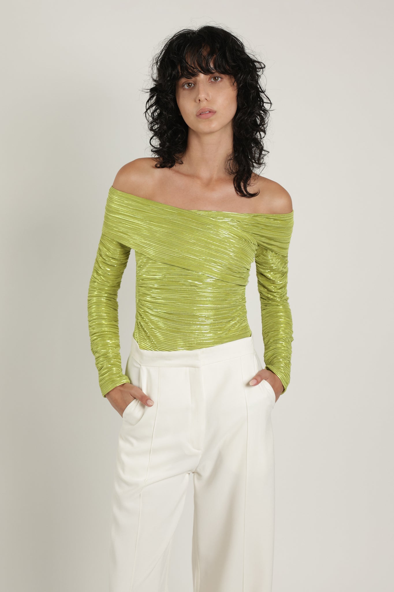 SABINA MUSAYEV - pleated_knit_w_foil_lime_green_summer_24