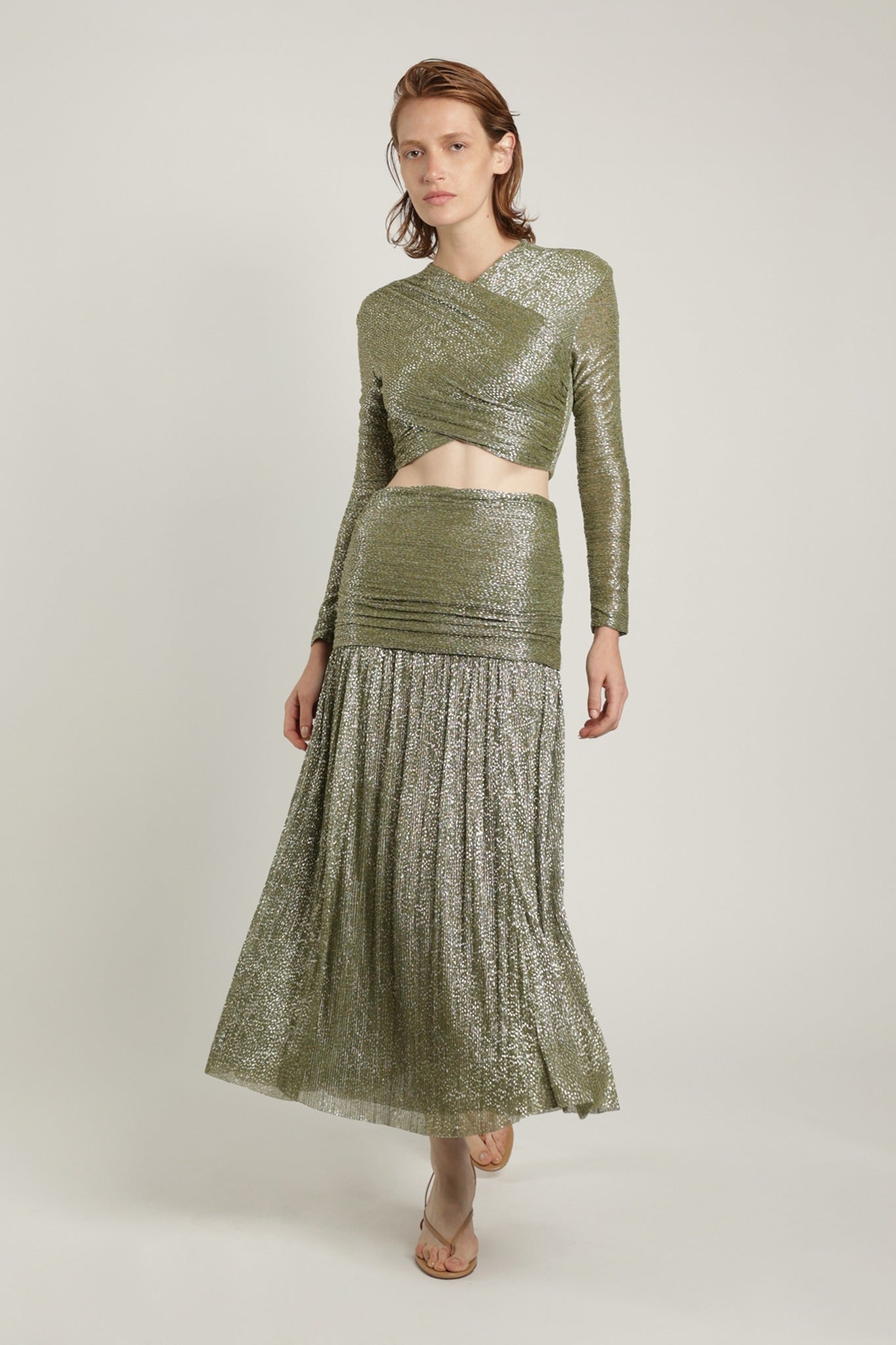 SABINA MUSAYEV - pleated_knit_w_speckled_foil_olive_green_summer_24