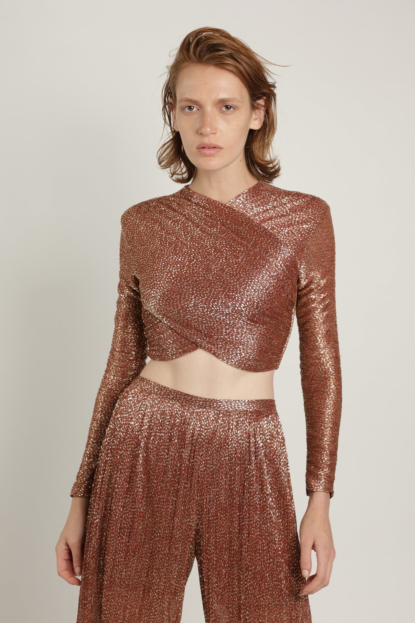 SABINA MUSAYEV - pleated_knit_w_speckled_foil_rust_summer_24