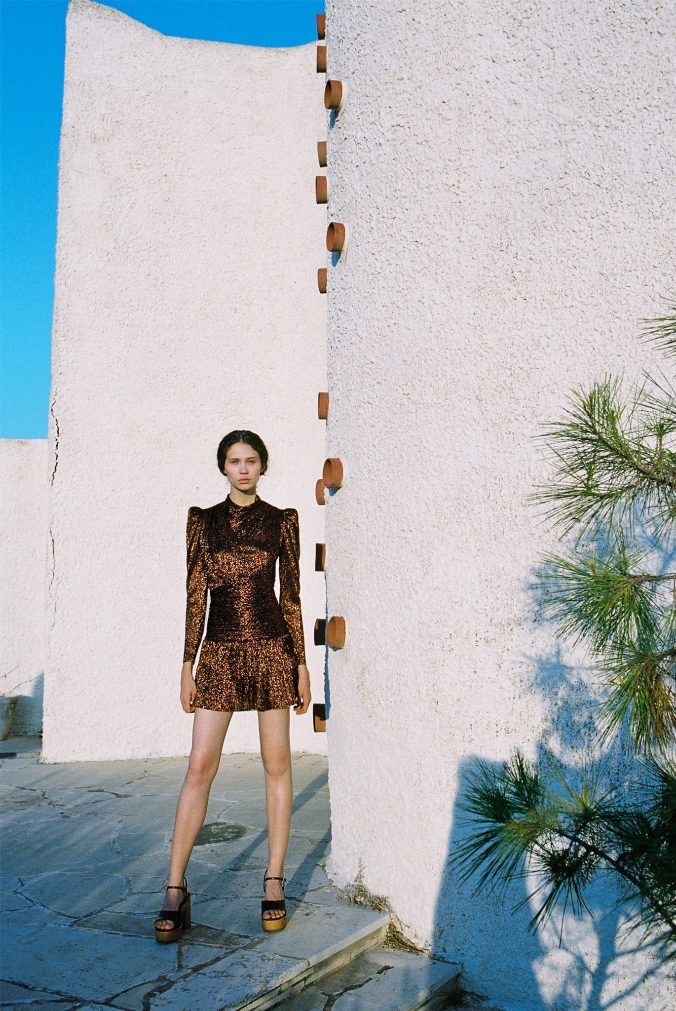 SABINA MUSAYEV - pleated_knit_w_multi_dot_foil_bronze_ruby_fw_23_24
