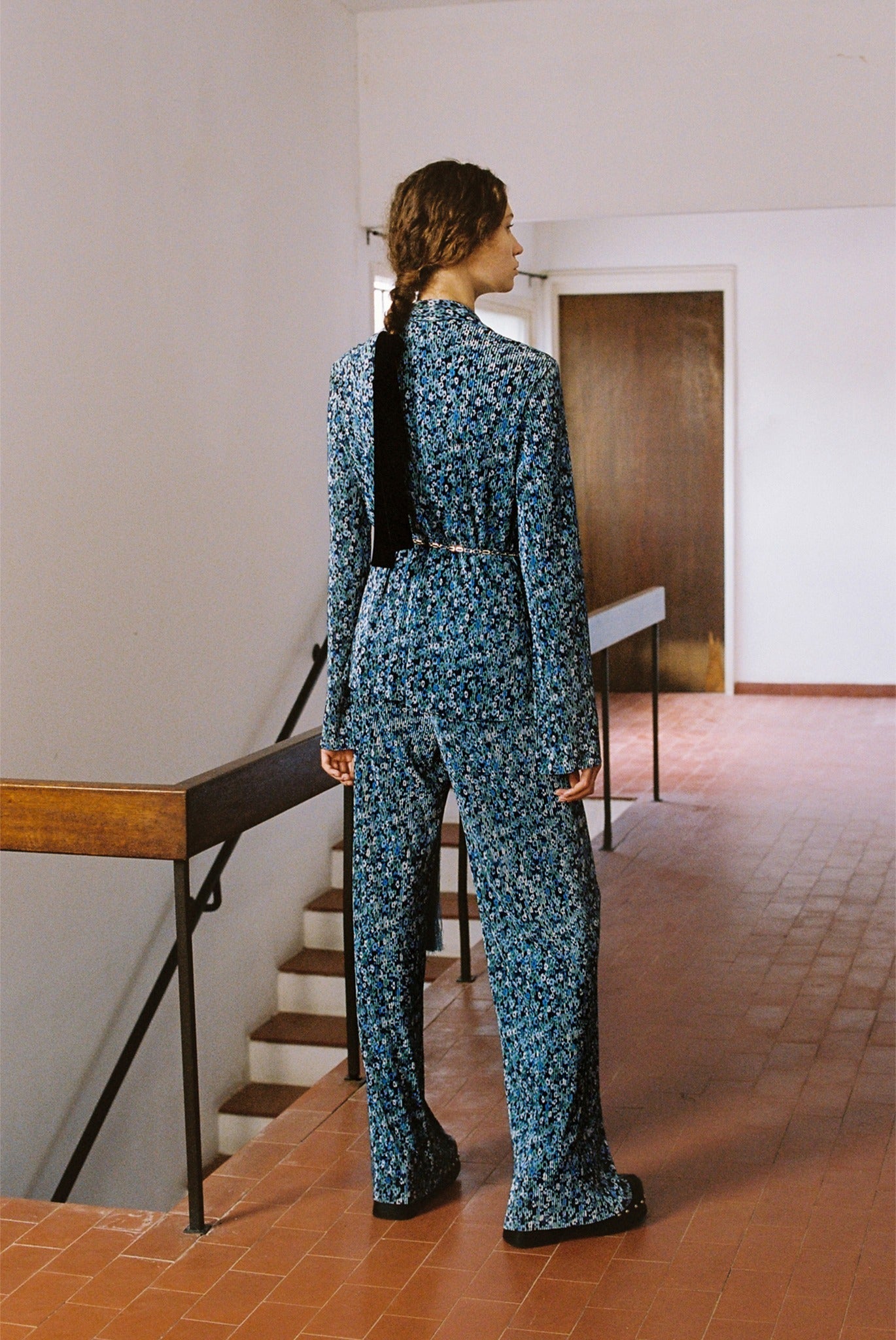SABINA MUSAYEV - flora_pleated_knit_turquoise_print_fw_23_24