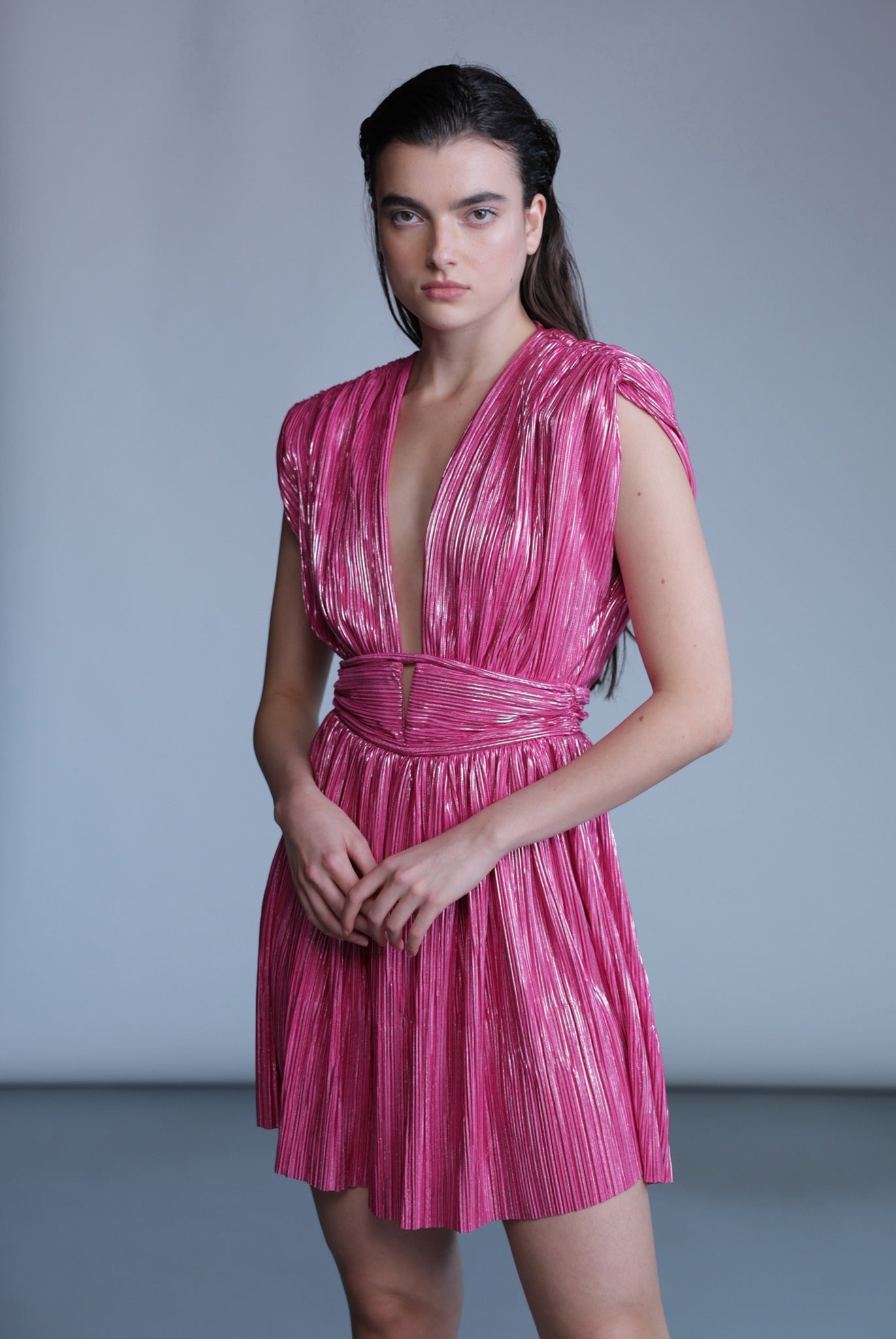 SABINA MUSAYEV - pleated_knit_w_foil_rasberry_pre_fall_24_25