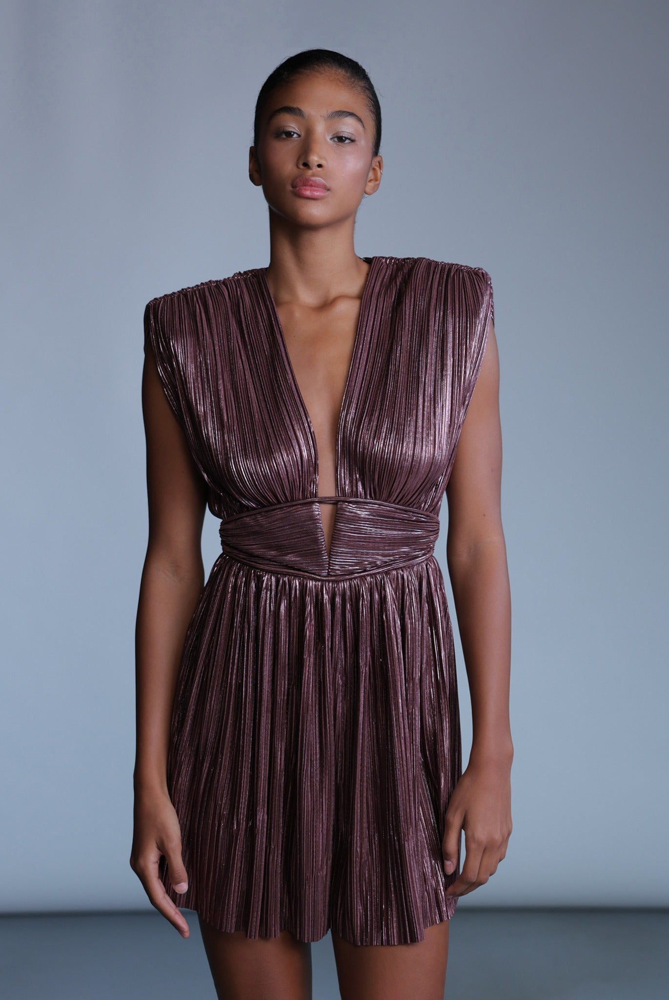 SABINA MUSAYEV - pleated_knit_w_foil_bitter_chocolate_pre_fall_24_25