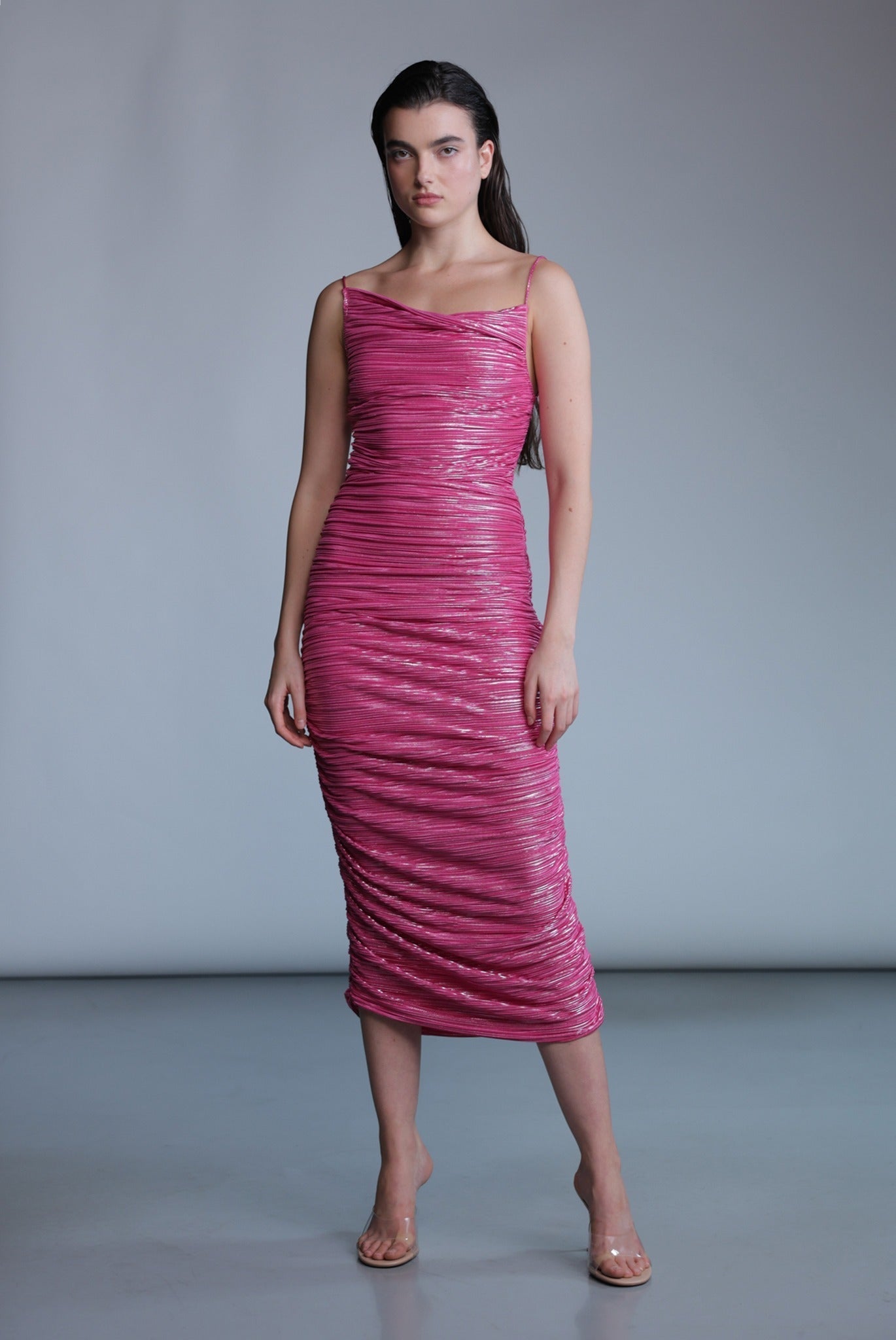SABINA MUSAYEV - pleated_knit_w_foil_rasberry_pre_fall_24_25