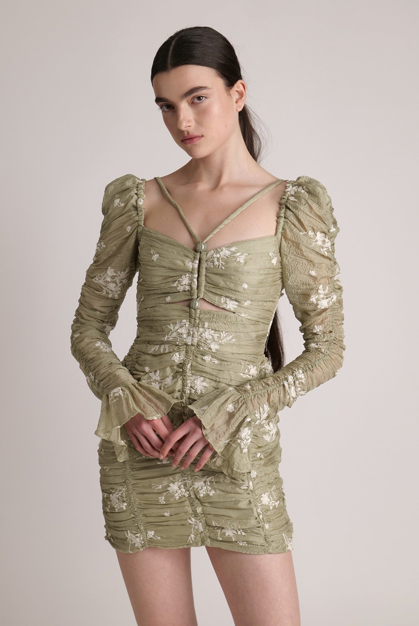 SABINA MUSAYEV - pleated_chiffon_w_embroidery_moss_green_24