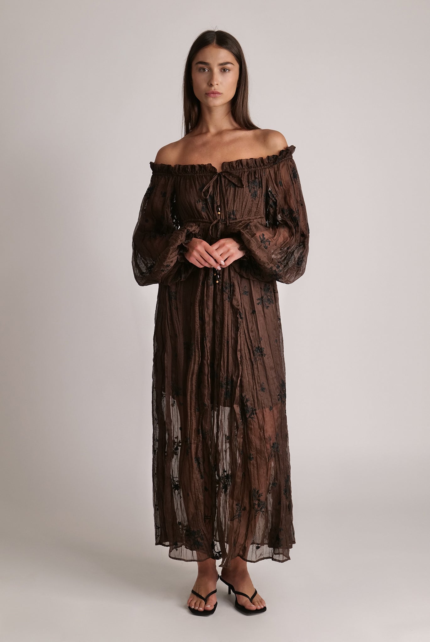 SABINA MUSAYEV - pleated_chiffon_w_embroidery_dark_brown_spring_24