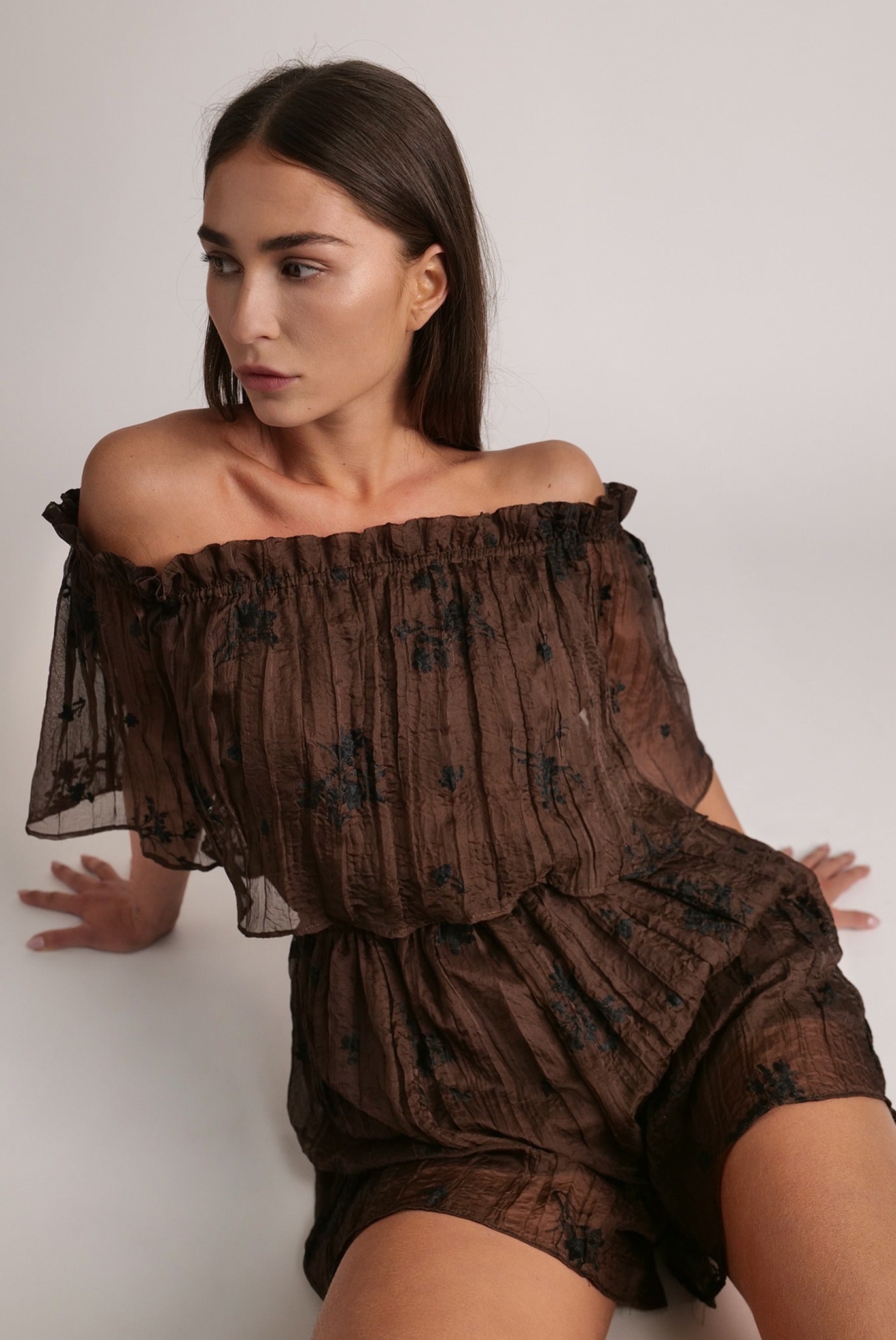 SABINA MUSAYEV - pleated_chiffon_w_embroidery_dark_brown_spring_24