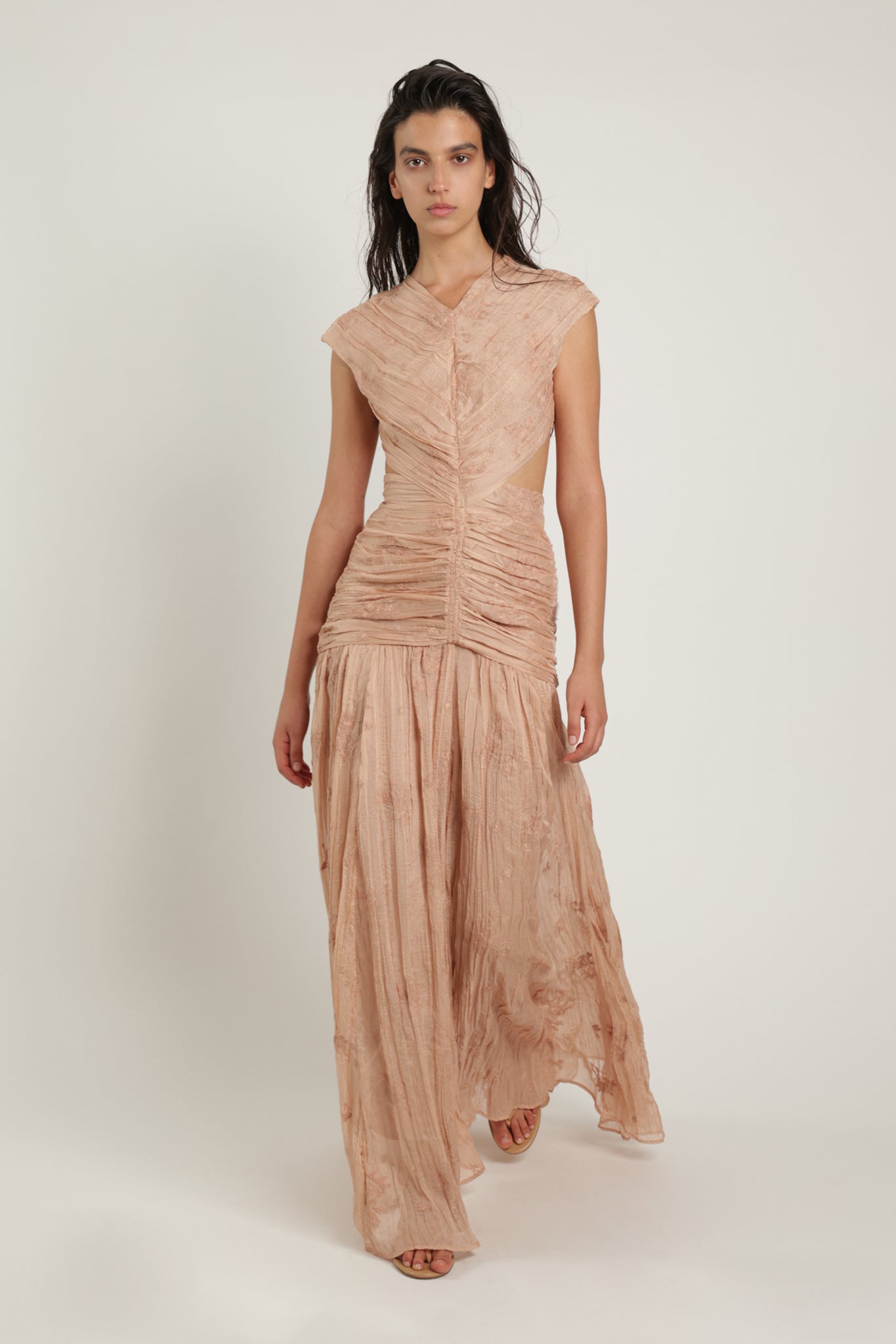 SABINA MUSAYEV - pleated_chiffon_w_emb_cream_latte_summer_24