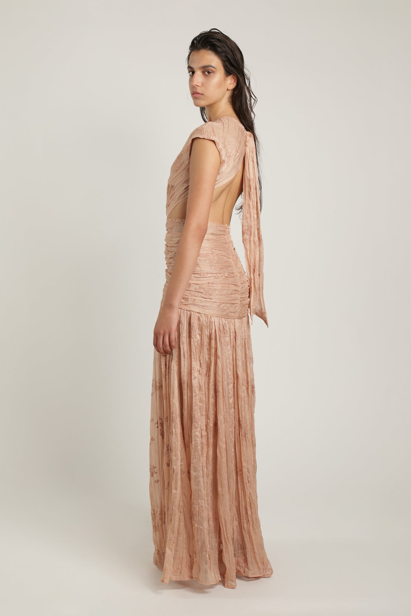 SABINA MUSAYEV - pleated_chiffon_w_emb_cream_latte_summer_24