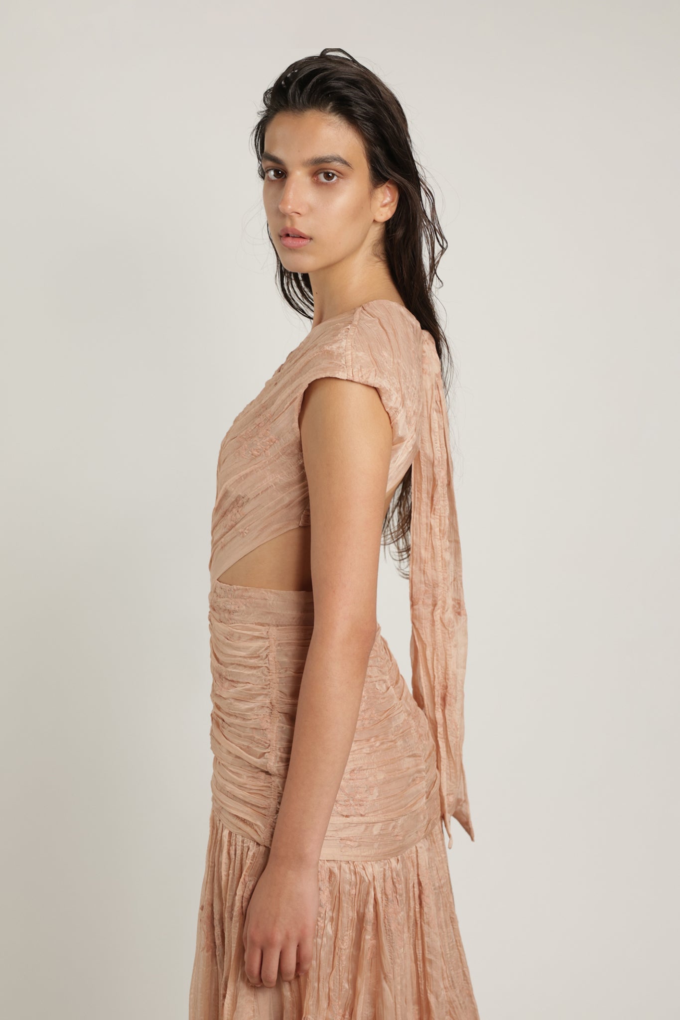 SABINA MUSAYEV - pleated_chiffon_w_emb_cream_latte_summer_24