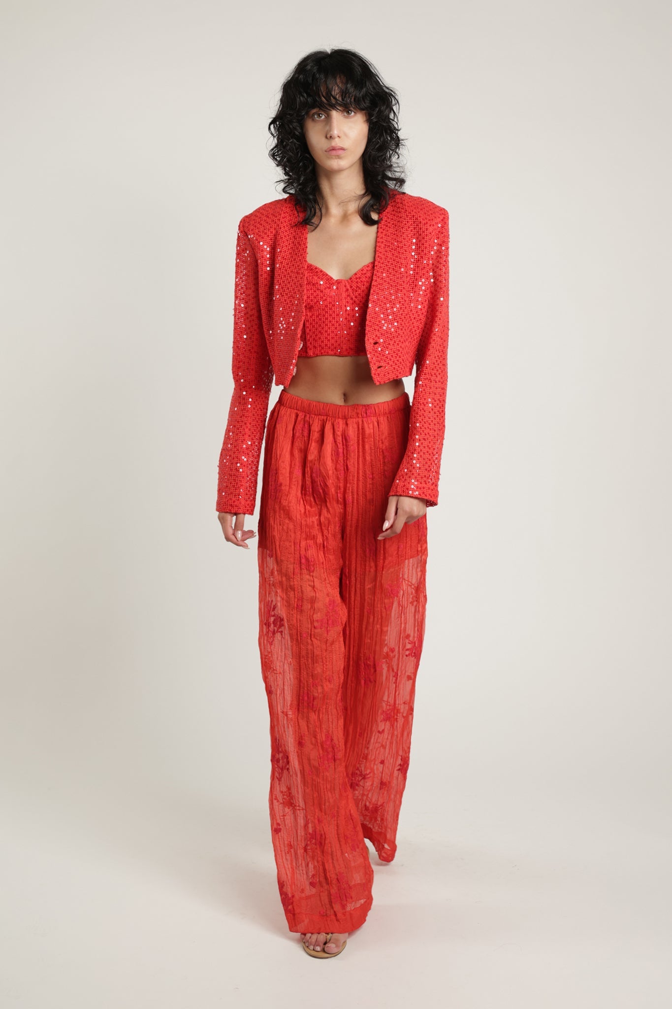 SABINA MUSAYEV - pleated_chiffon_w_emb_poppy_red_summer_24