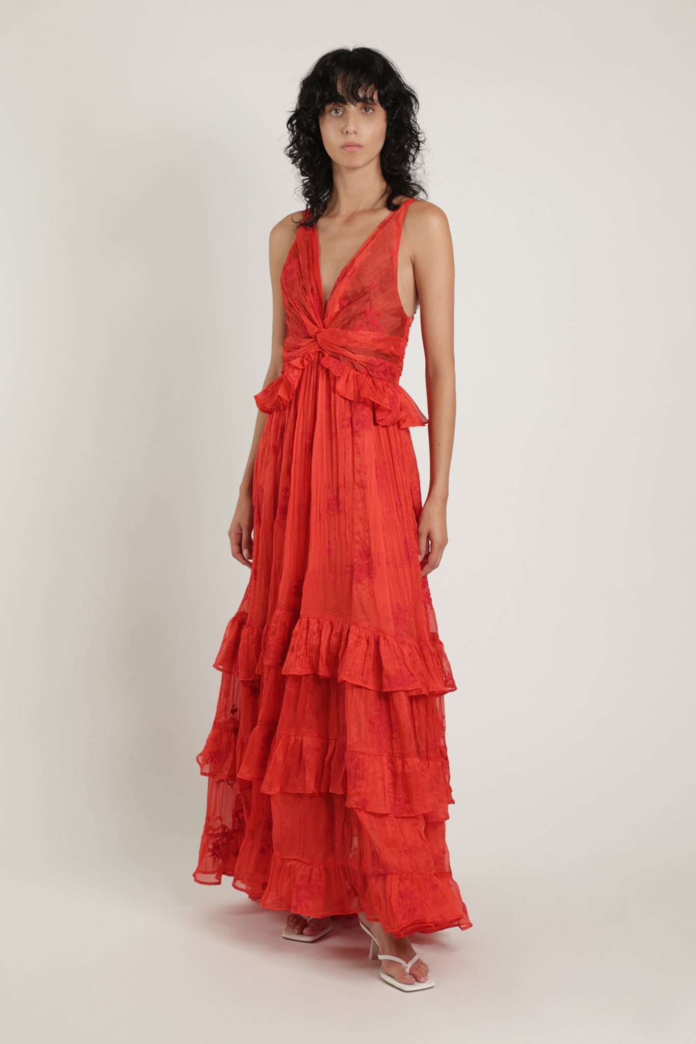 SABINA MUSAYEV - pleated_chiffon_w_emb_poppy_red_summer_24