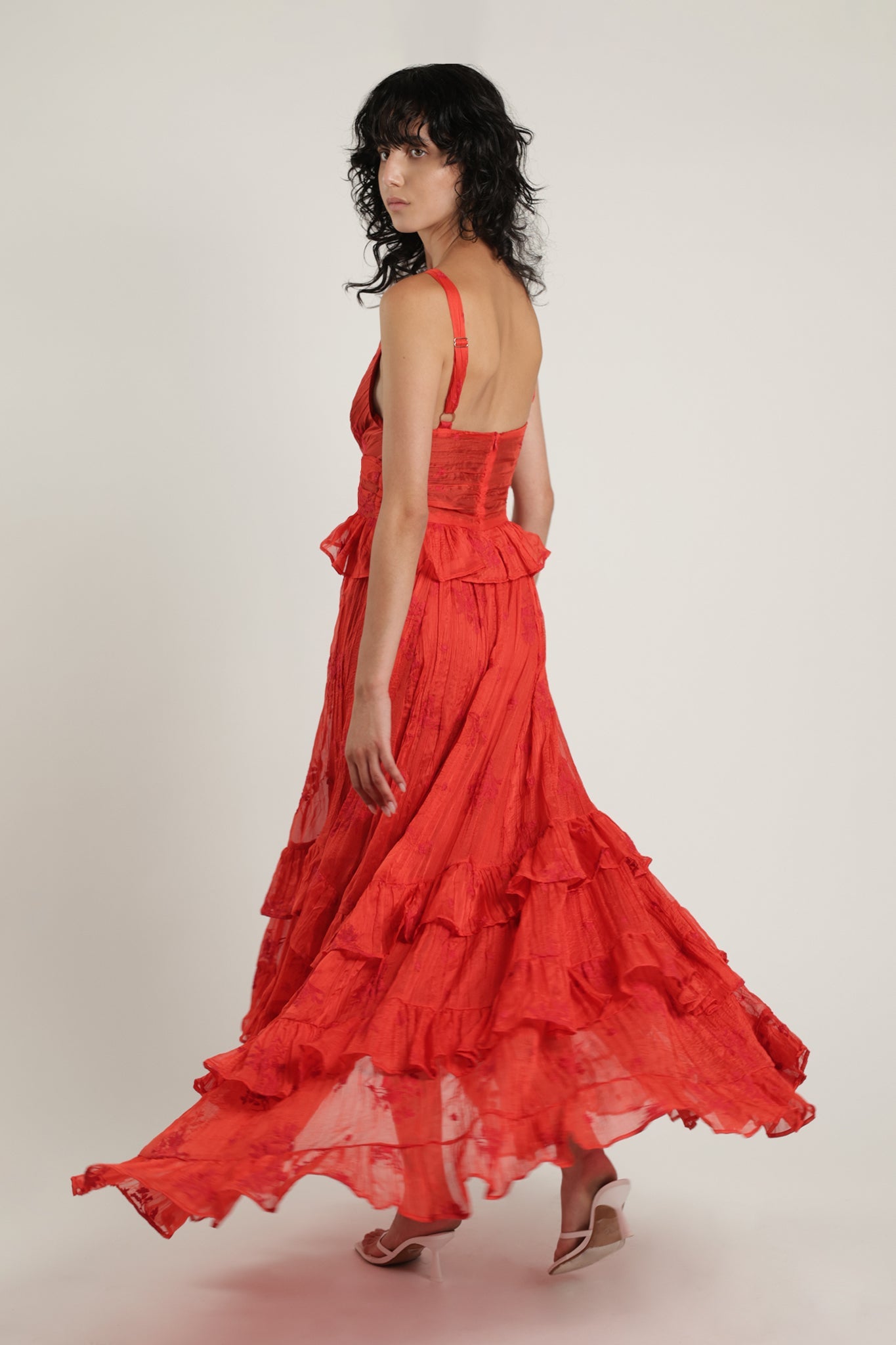 SABINA MUSAYEV - pleated_chiffon_w_emb_poppy_red_summer_24