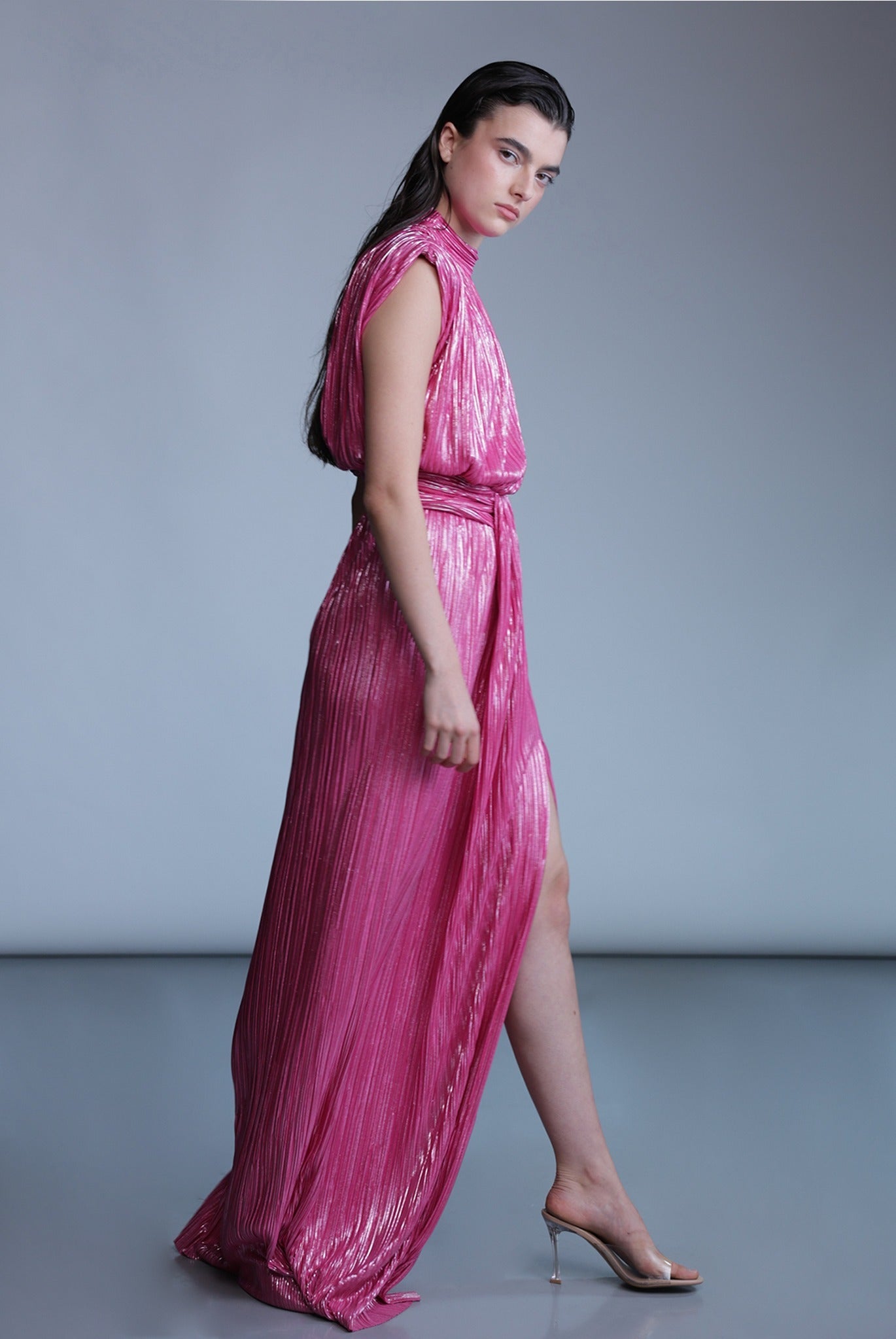 SABINA MUSAYEV - pleated_knit_w_foil_rasberry_pre_fall_24_25
