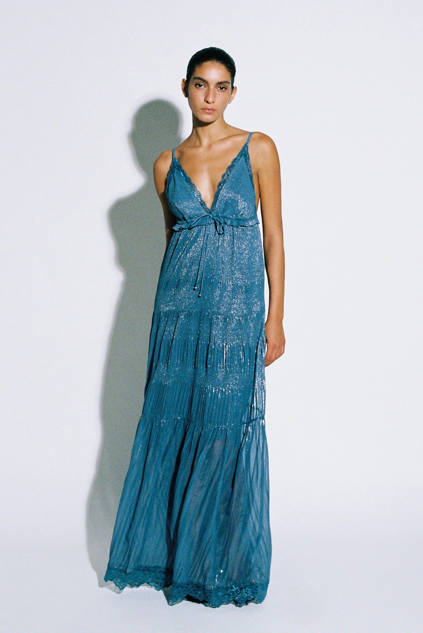 SABINA MUSAYEV - pleated_chiffon_w._foil_silver_blue_pre_fall_25_26