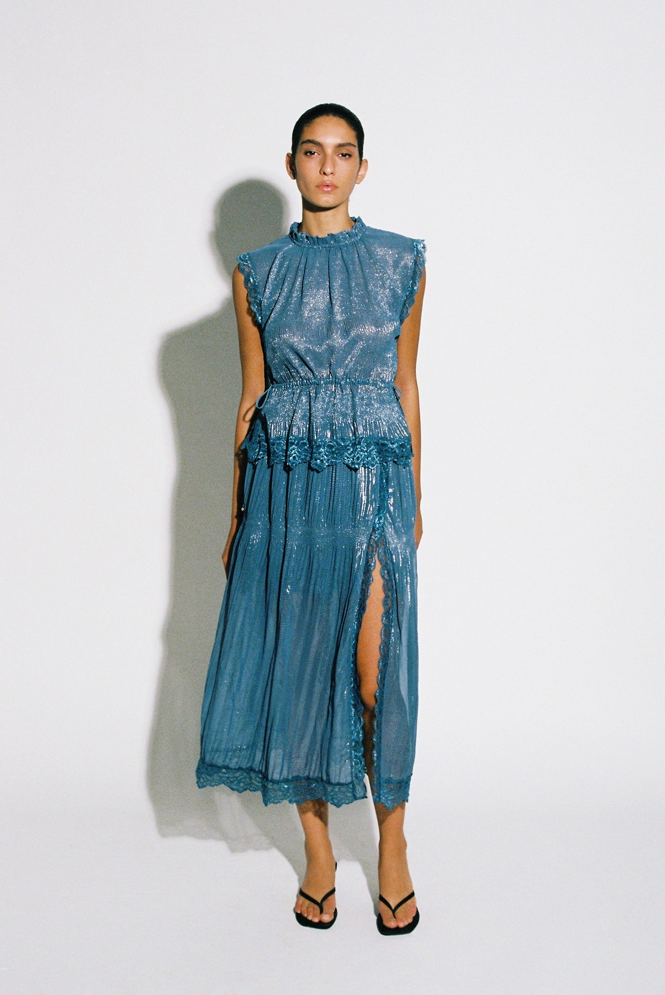 SABINA MUSAYEV - pleated_chiffon_w._foil_silver_blue_pre_fall_25_26